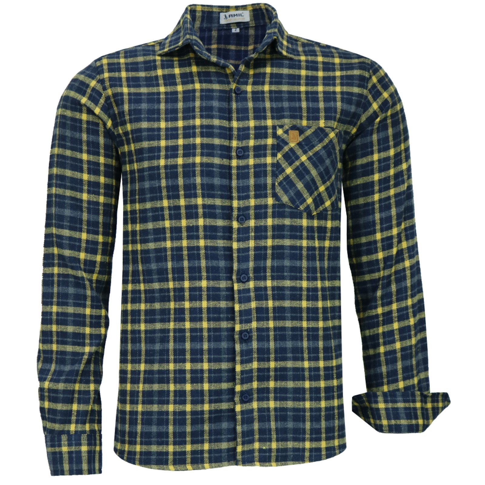Camisa Xadrez Flanela Social Manga Longa Original Amil Amarelo