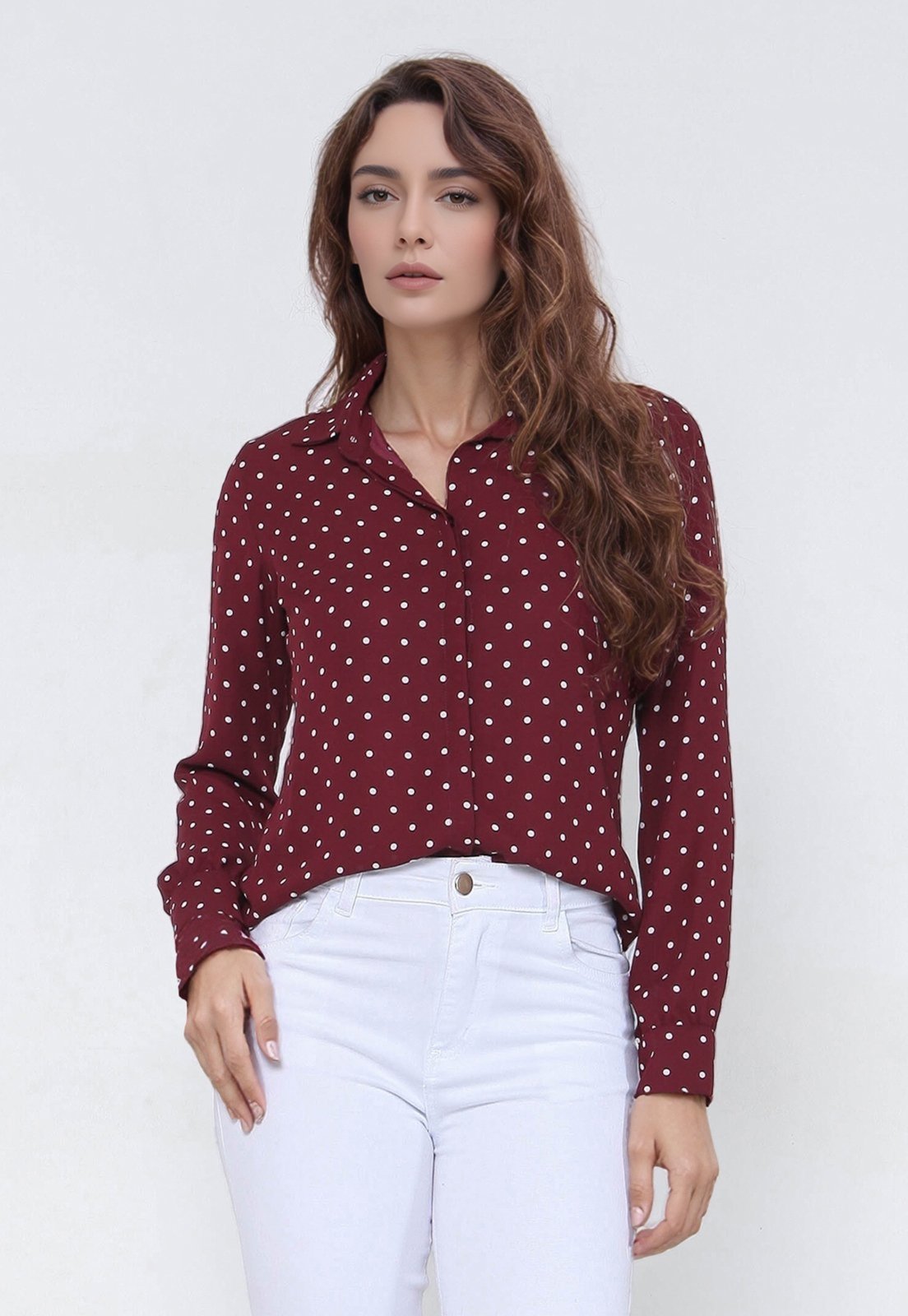 Camisa Intens Manga Longa Crepe Vinho Poá