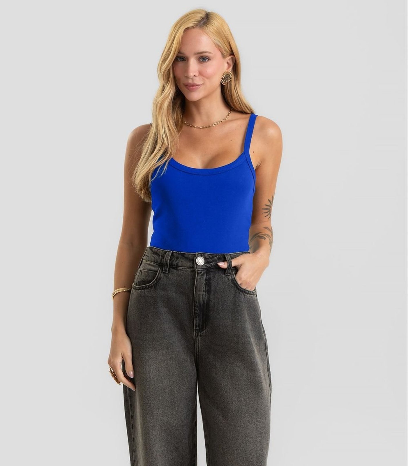 Body Feminino Em Ribana Canelada Dianna Azul