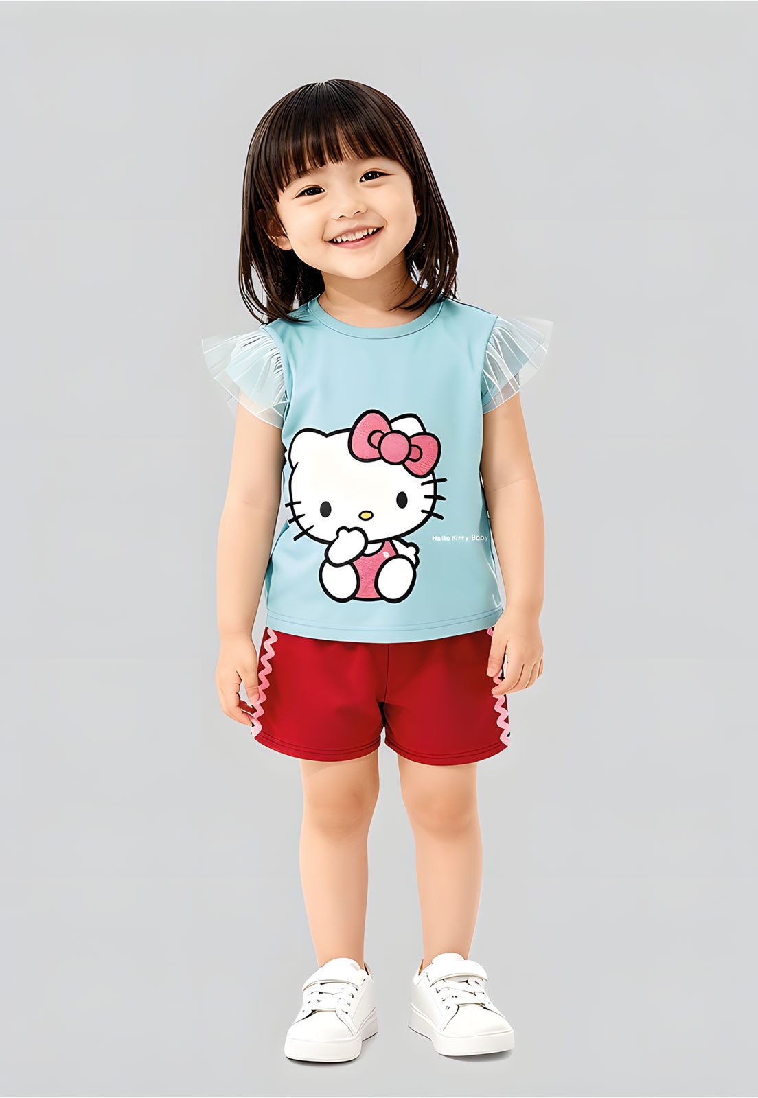 Camiseta Brandili Hello Kitty Babado Azul Claro