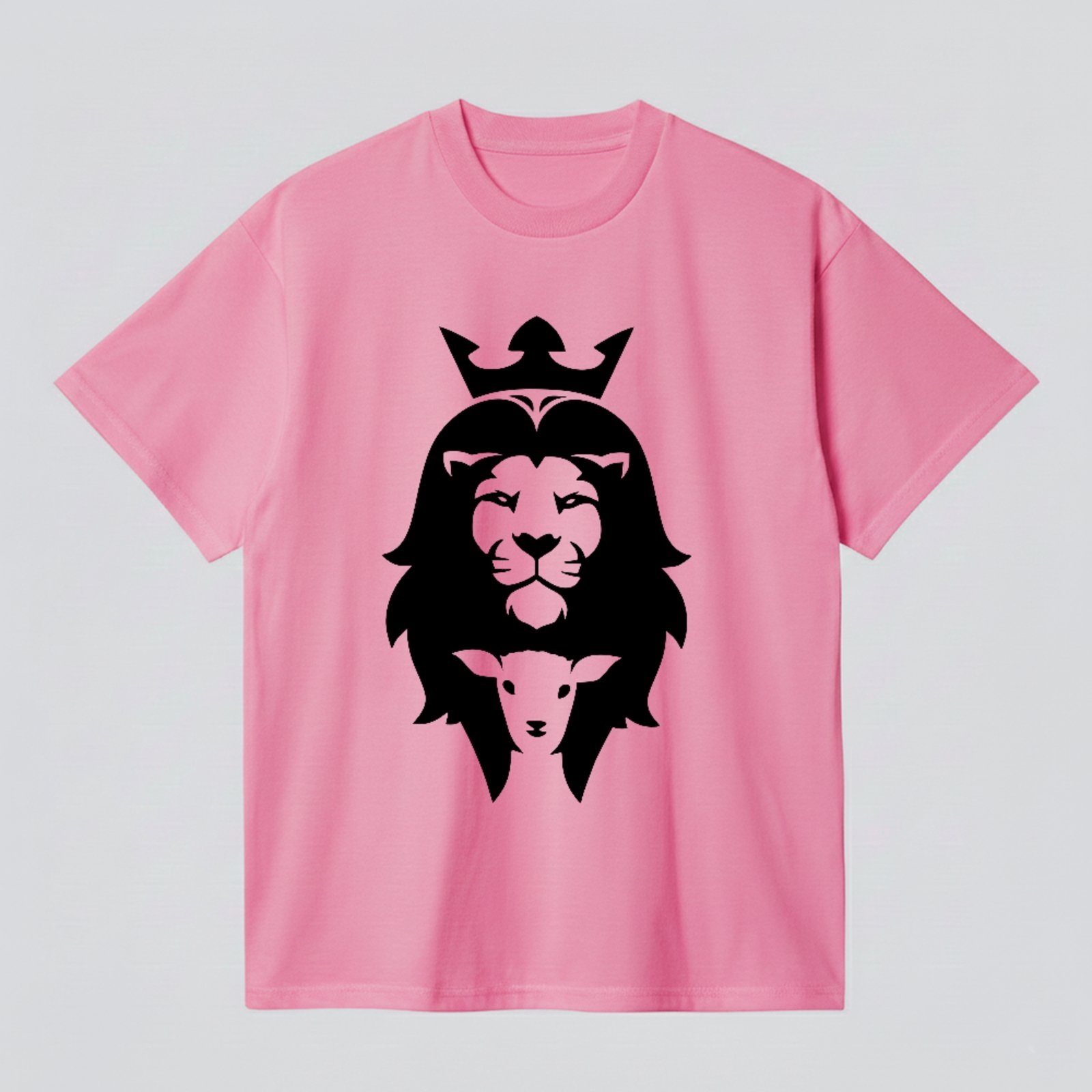 Camiseta Básica Leão e Cordeiro Símbolo Cristão Rosa