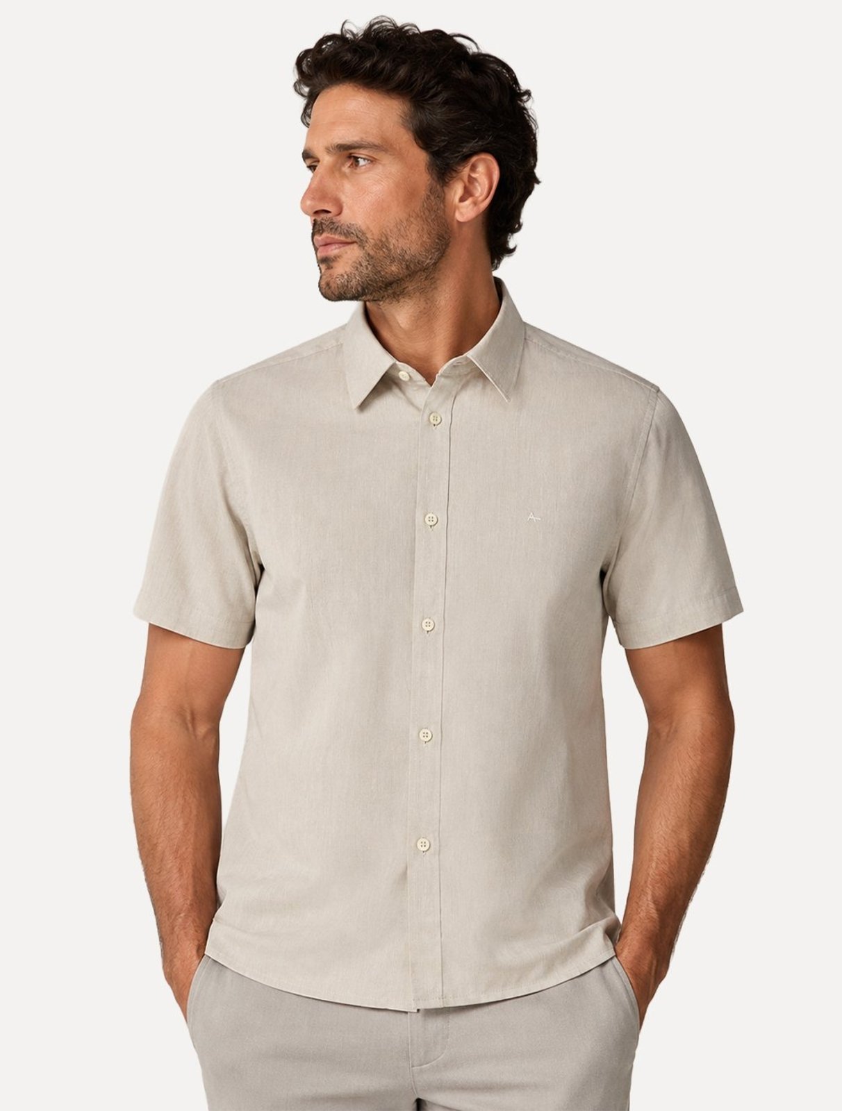 Camisa Aramis Masculina Manga Curta Slim Algodão Willis Areia