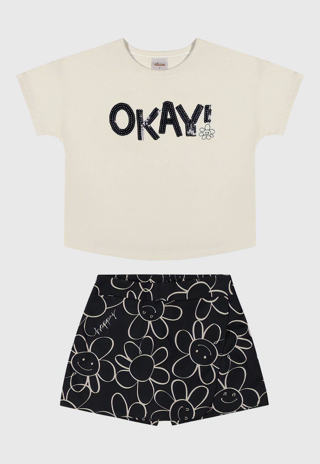 Infantil – Conjunto 2pçs Manga Curta Elian Blusa E Short Off-White