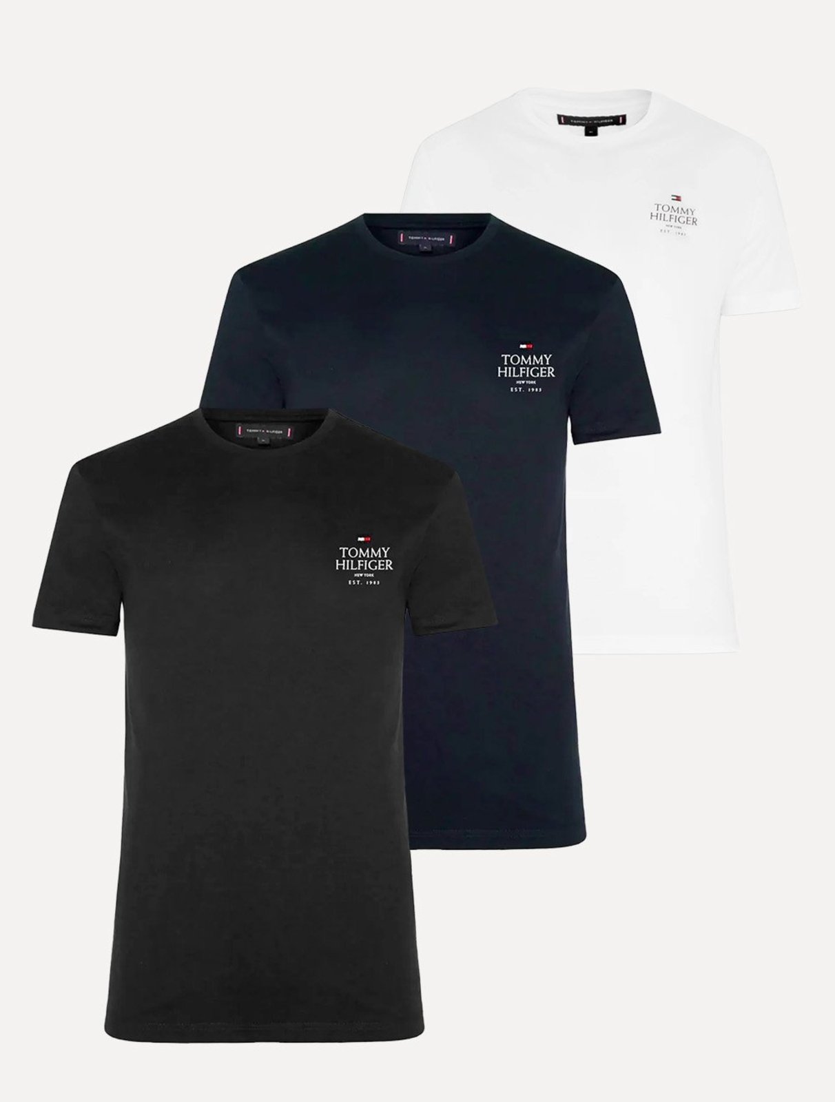 Kit Camisetas Tommy Hilfiger | Masculina Stack Brand Love Preta/Branca/Azul Marinho