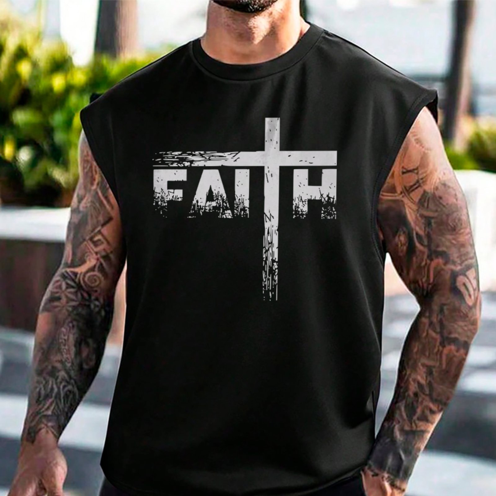 Camiseta Regata Machão Fé Cristã Cruz Faith Preto
