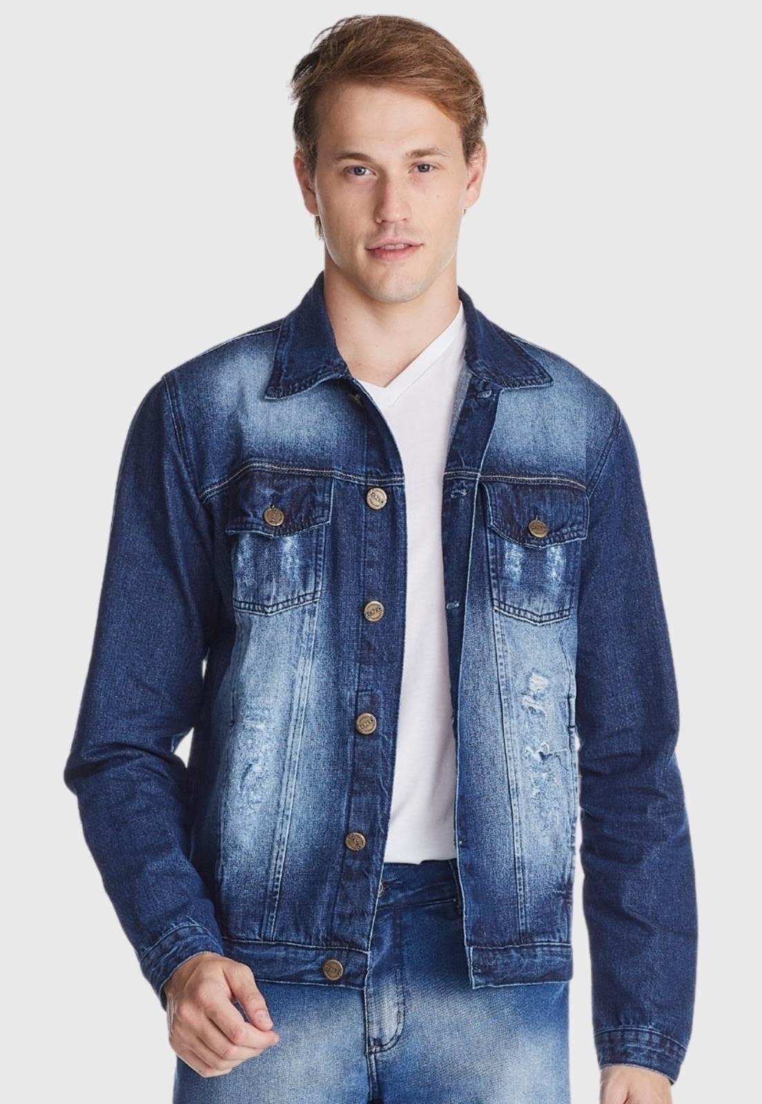 Jaqueta Jeans HNO Jeans Destroyed Used Azul