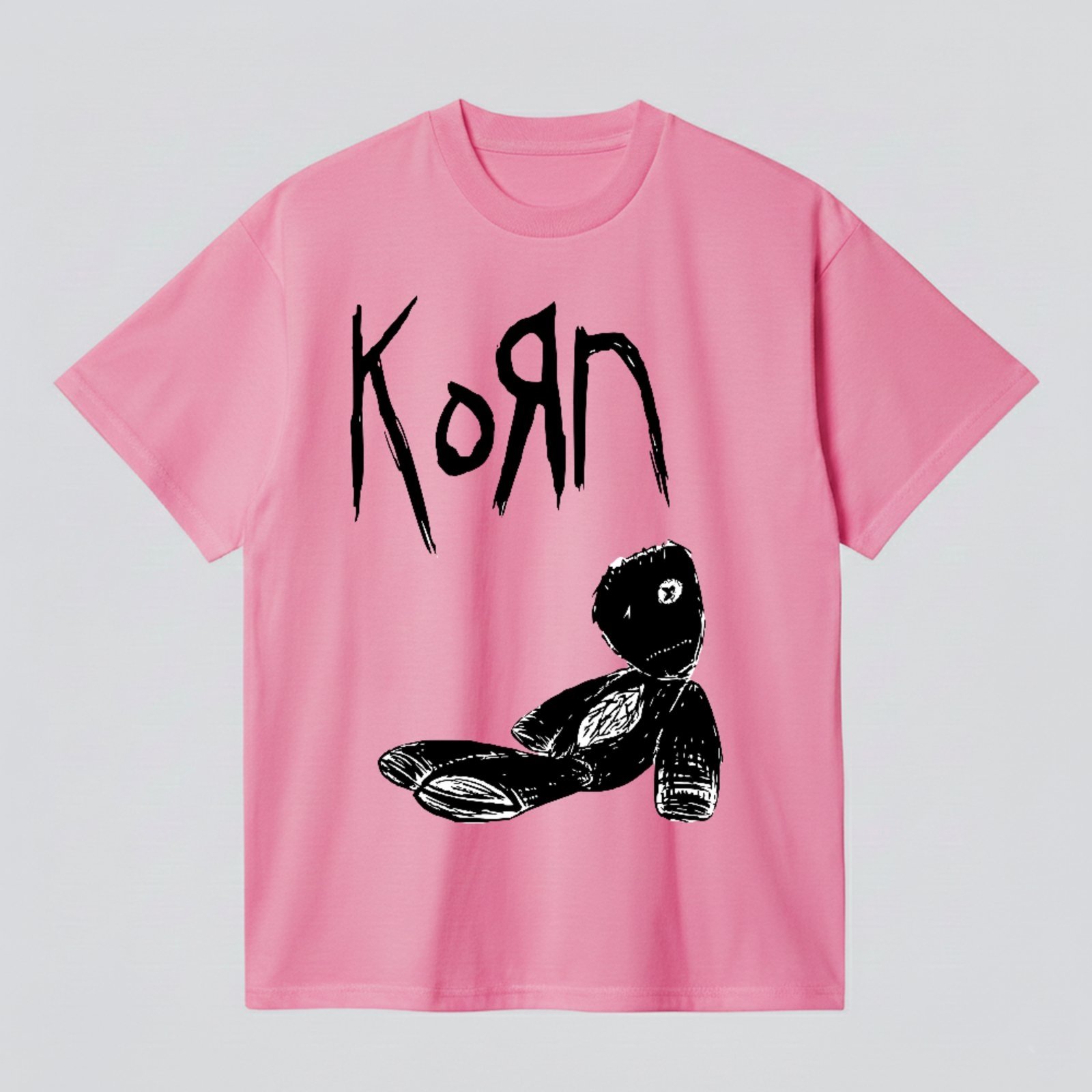Camiseta Básica Korn Ícone Minimalista Rock Nu Metal Unissex Rosa
