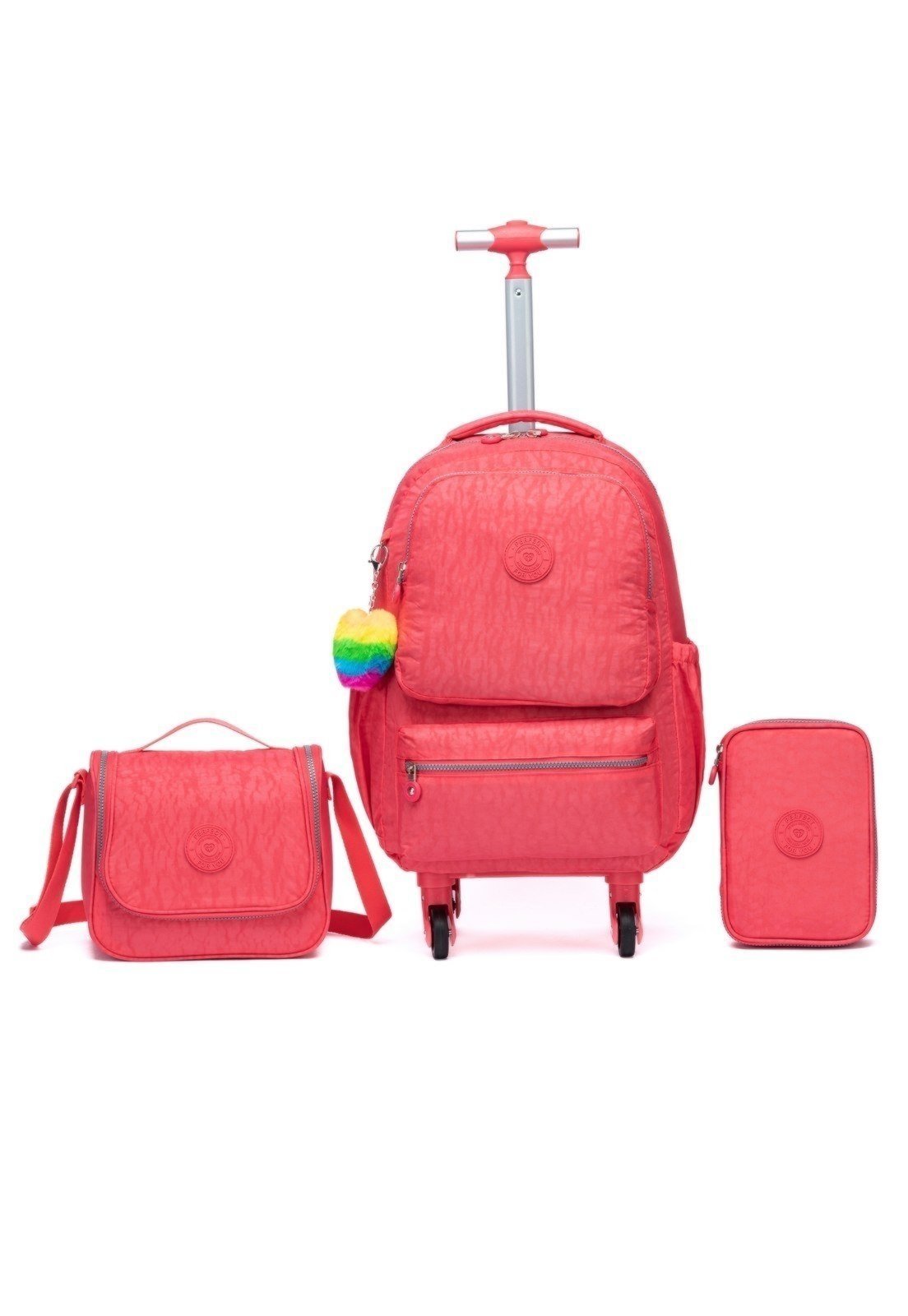 Infantil - Kit Mochila Lancheira Estojo Juvenil Feminina Escolar Rodinhas Espaçosa Reforçada Menina