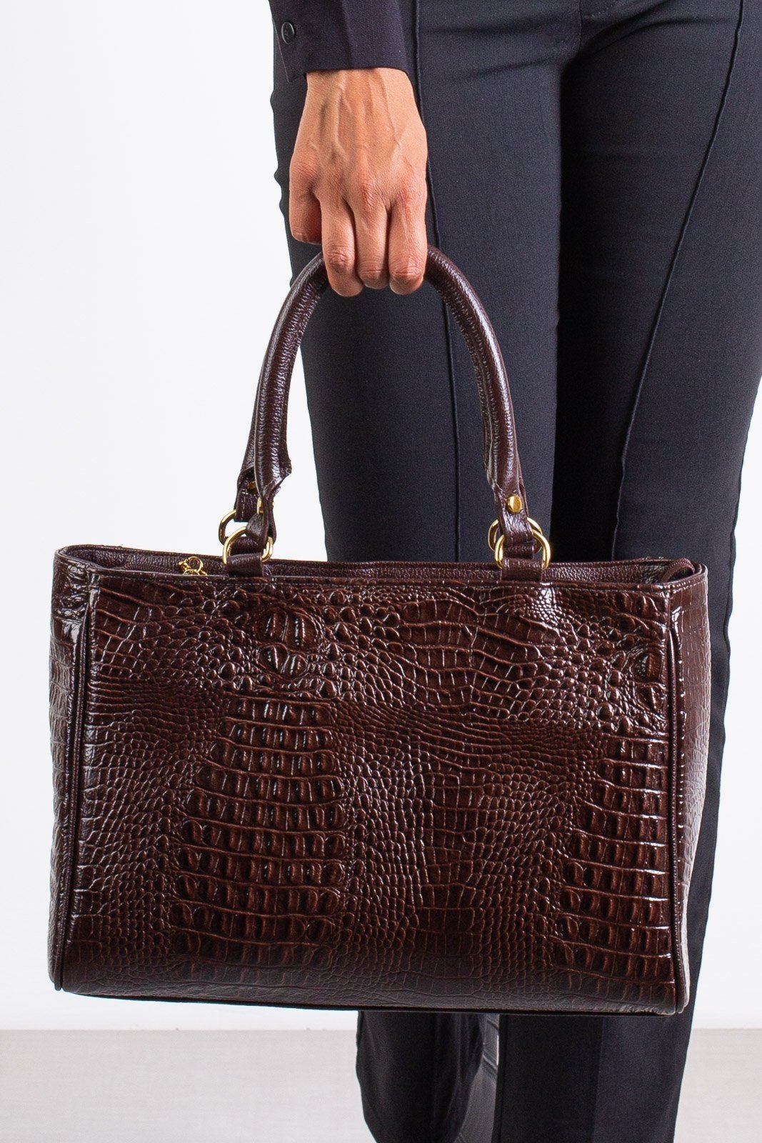 Bolsa feminina de couro croco Eliza - Café