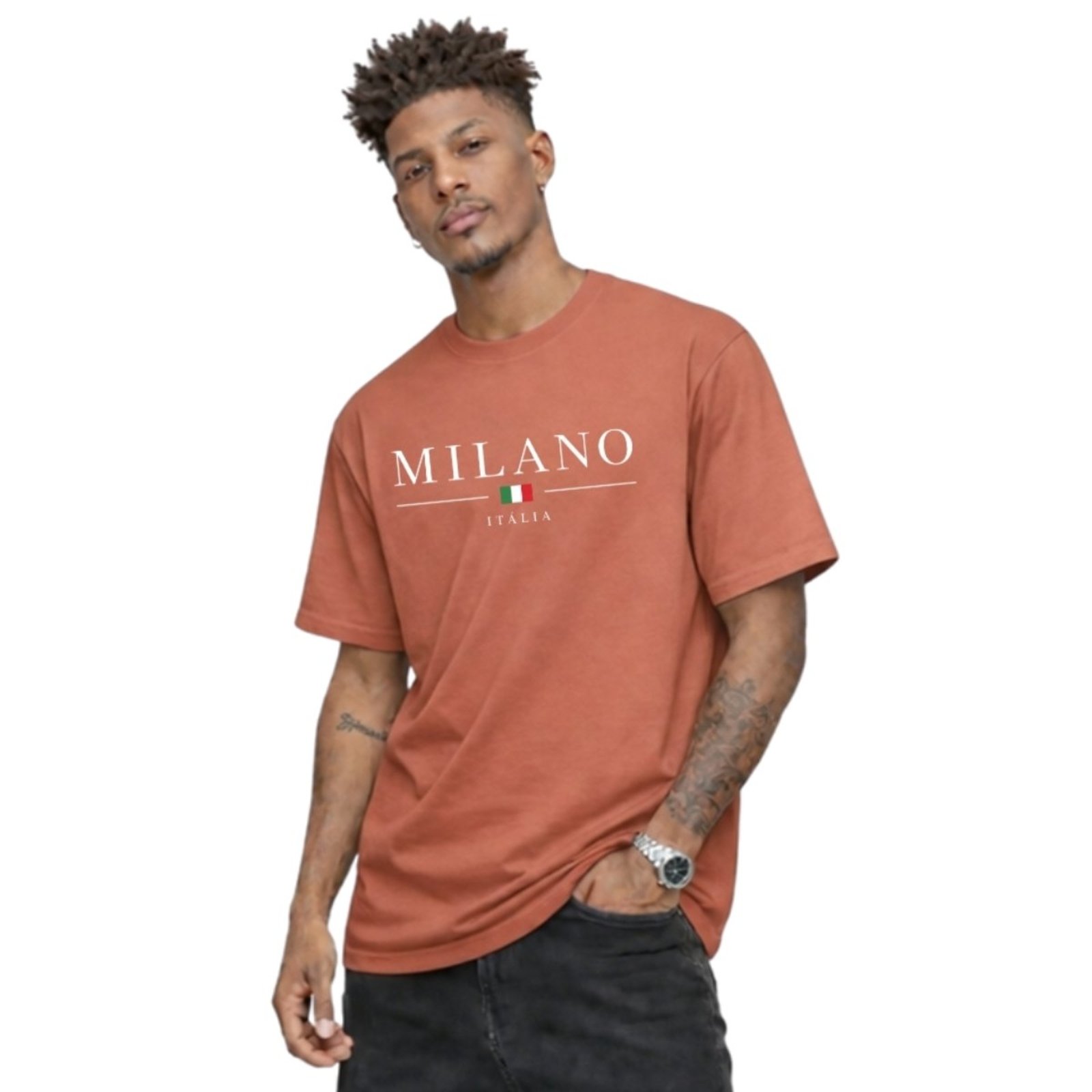 Camiseta Basica Algodão Gola Redonda Masculina Estampa Milano