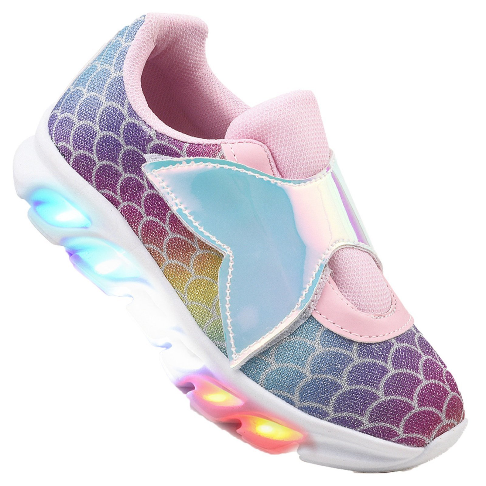 Infantil – Tenis Feminino de Led Sereia Glitter Calce Facil