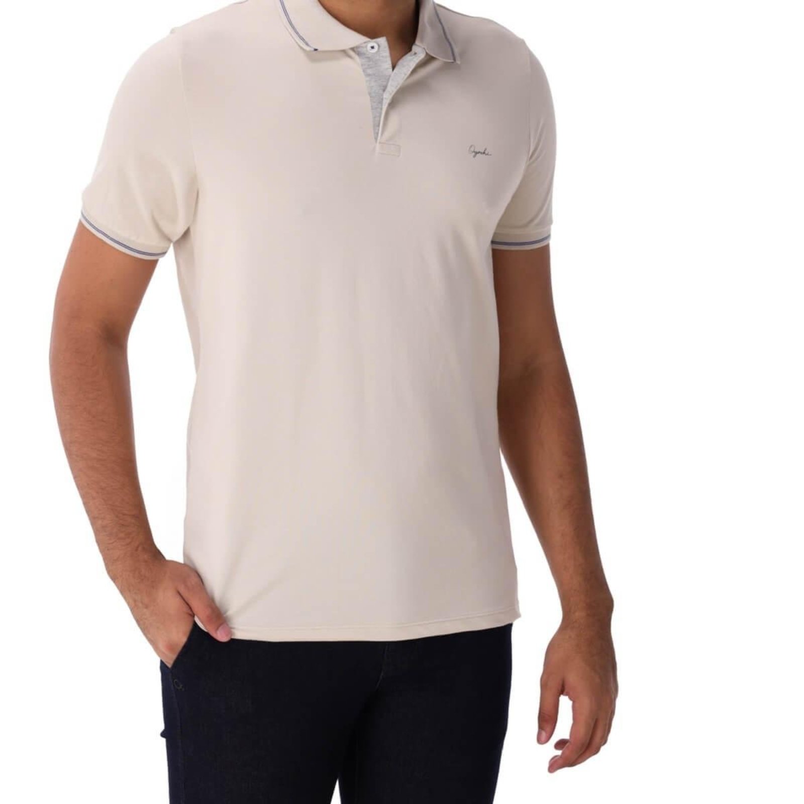 Camisa Polo Manga Curta Masculina 007494015 Slim Ogochi Bege