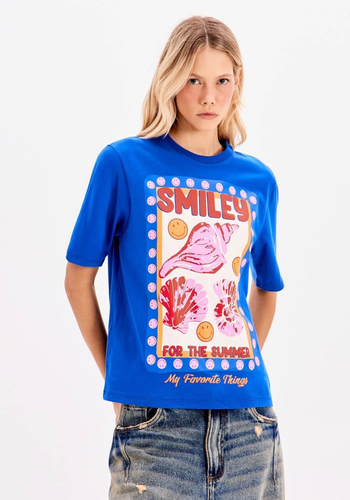 T-Shirt Oversized Média Estampa Smiley My Favorite Things