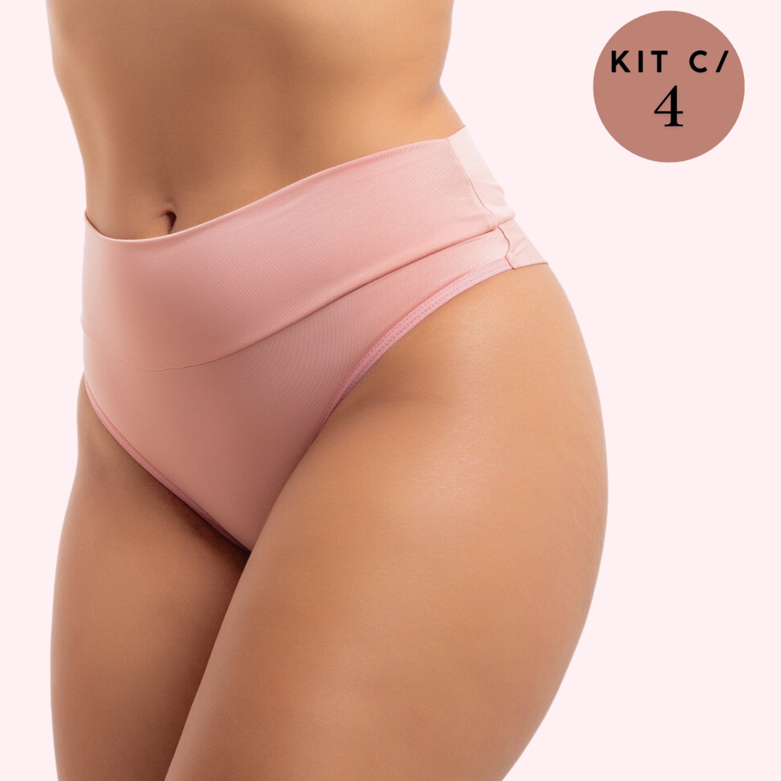 Kit 4 Calcinhas Femininas Cos Alto Duplo Fio Dental Calcinha Cintura Alta Kit em Cores Sortidas