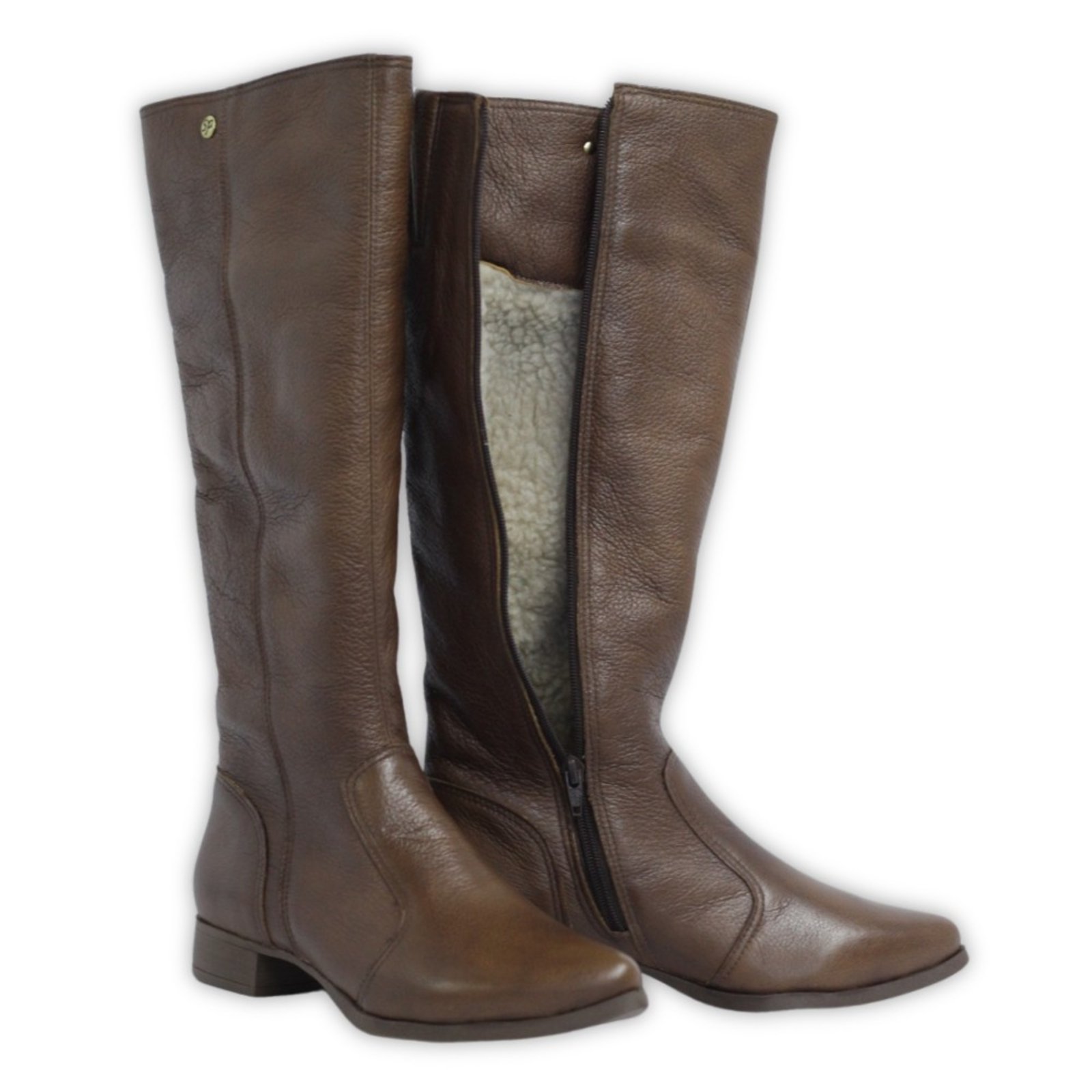 Vista 3 Bota Feminina Lã Sintética Bico Fino Cano Longo Couro Salto 2,5 Cm Camel Spinelli caramelo Spinelli caramelo