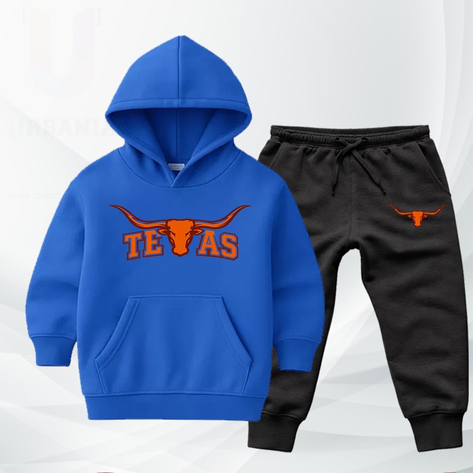 Infantil - Conjunto Moletom Urbania Moleton escola volta as aulas Canguru Fechado com Bolso e Capuz Azul royal estampa texas