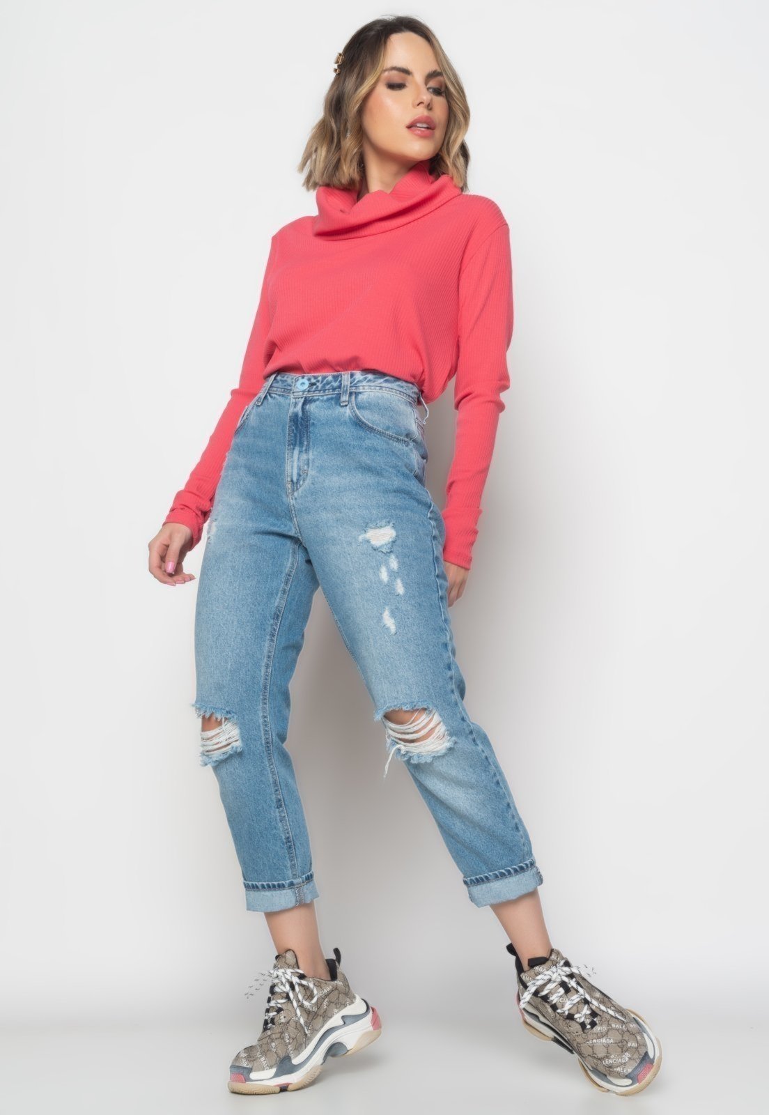 Vista 3 Blusa Golão Manga Longa Canelada Salvatore Fashion Melancia rosa Salvatore Fashion rosa