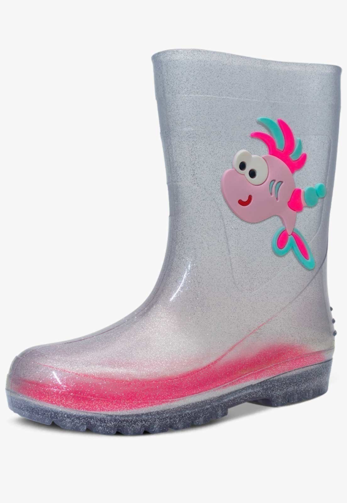 Vista 2 Infantil - Bota Galocha Feminina Pópidi Peixe Glitter prata Pópidí prata