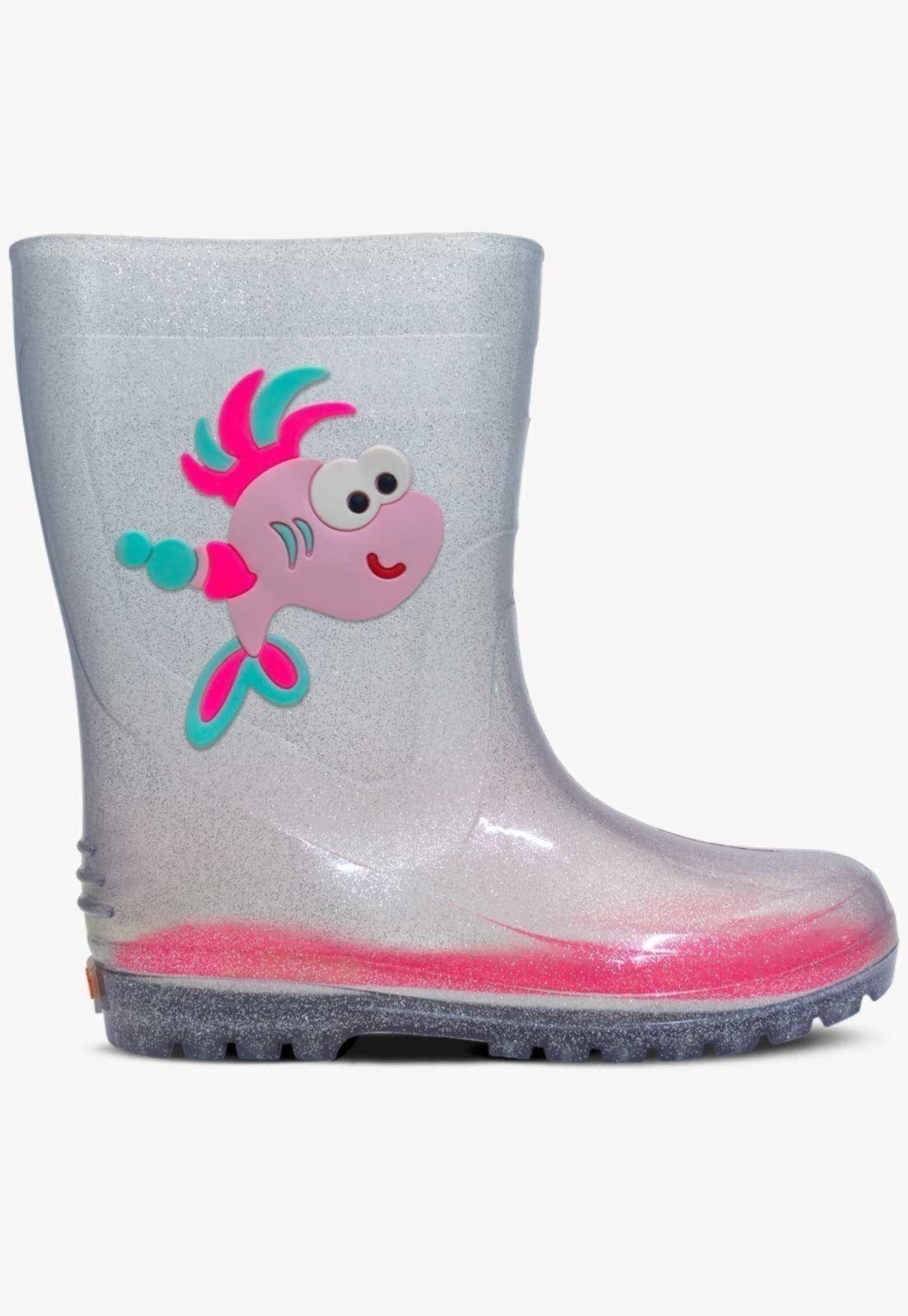 Vista 3 Infantil - Bota Galocha Feminina Pópidi Peixe Glitter prata Pópidí prata