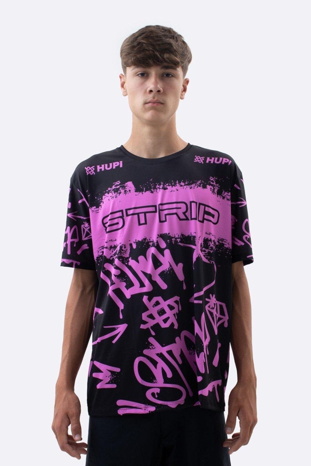 Camiseta Masculina HUPI Bike STRIP Preto e Pink Preto