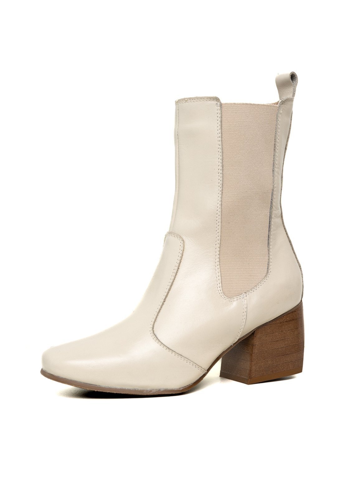 Bota Bico Quadrado Cano Curto Feminina Couro Off White Tellini Store