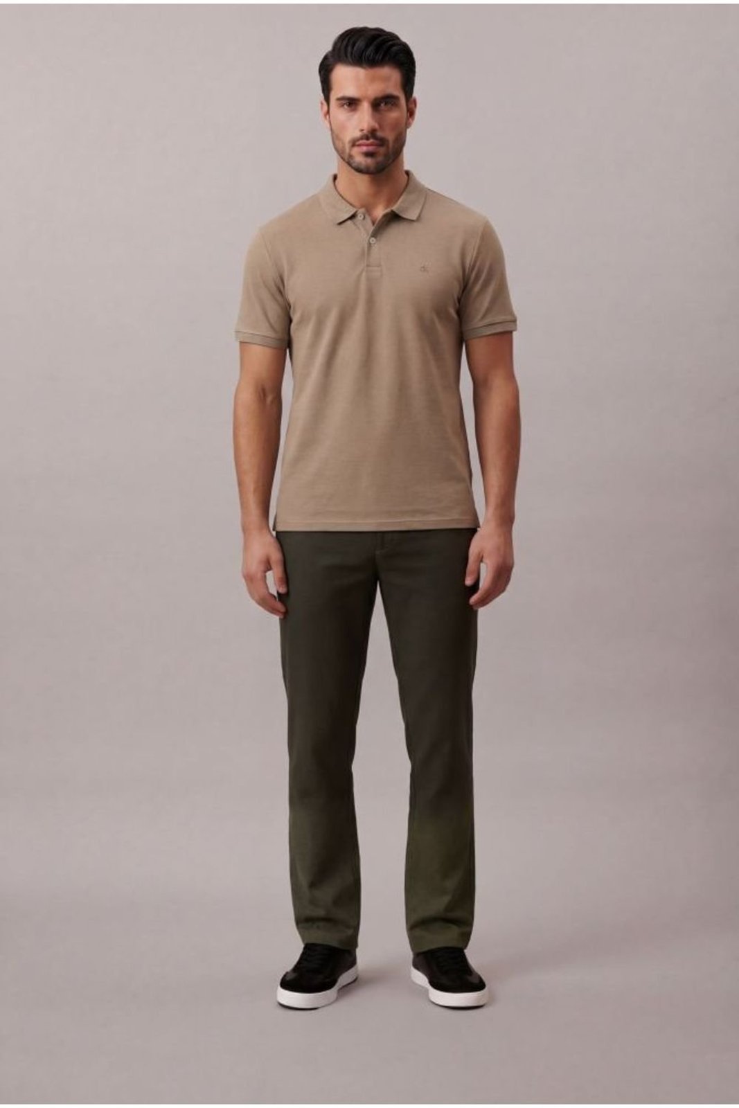 Polo Manga Curta Calvin Klein Masculino Slim Piquet Pima - Caqui Medio Calvin Klein Jeans