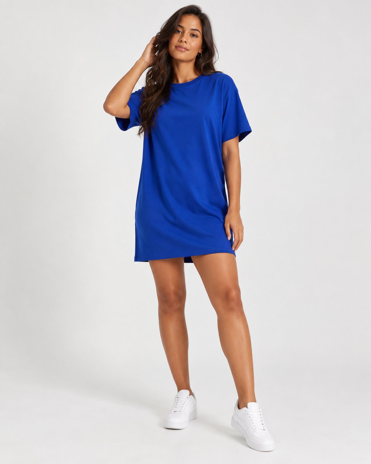 Vestido Camiseta Tubinho Curto Moda Feminina Básico Liso - Azul Royal