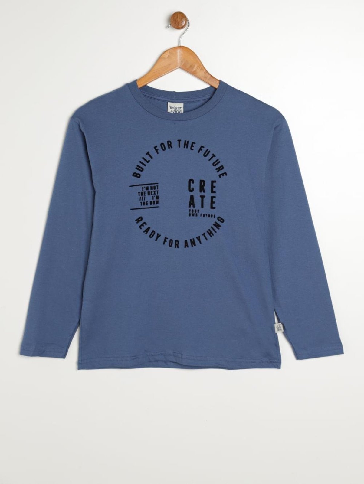 Infantil - Camiseta Manga Longa Juvenil Para Menino- AZUL