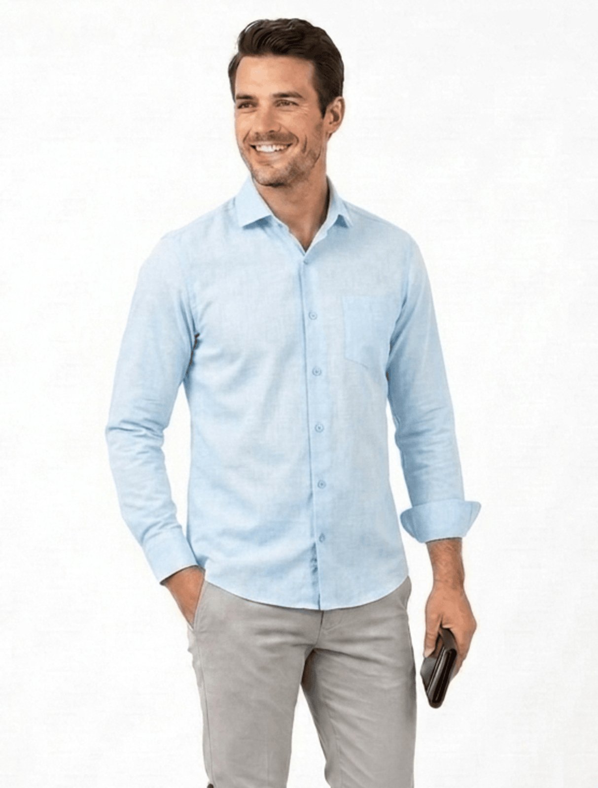 Camisa Social LBL Slim Poliéster Macia Não Amassa Manga Longa Azul