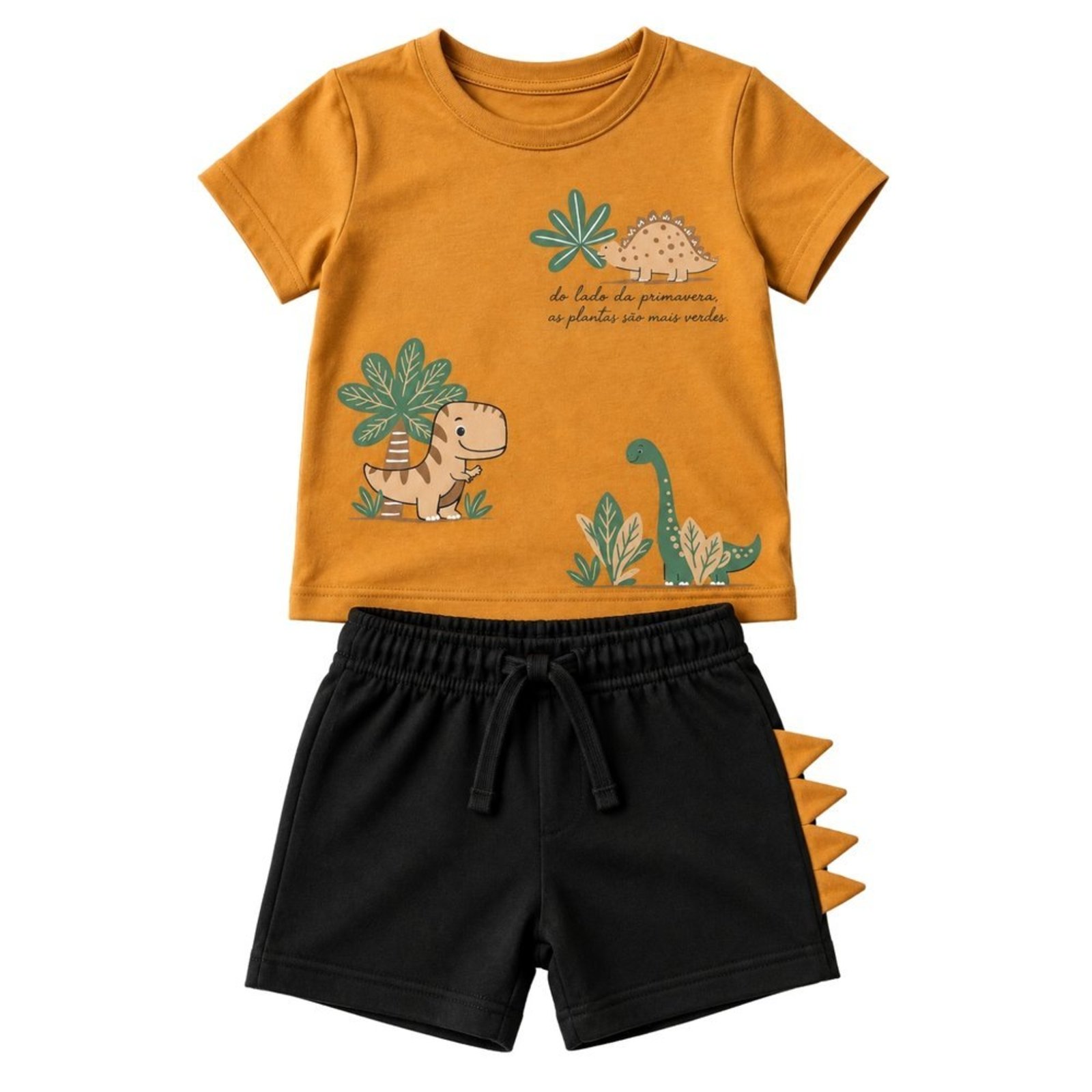 Infantil - Conjunto Menino Camiseta Meia Malha Penteada Bermuda Moletinho — foto 6
