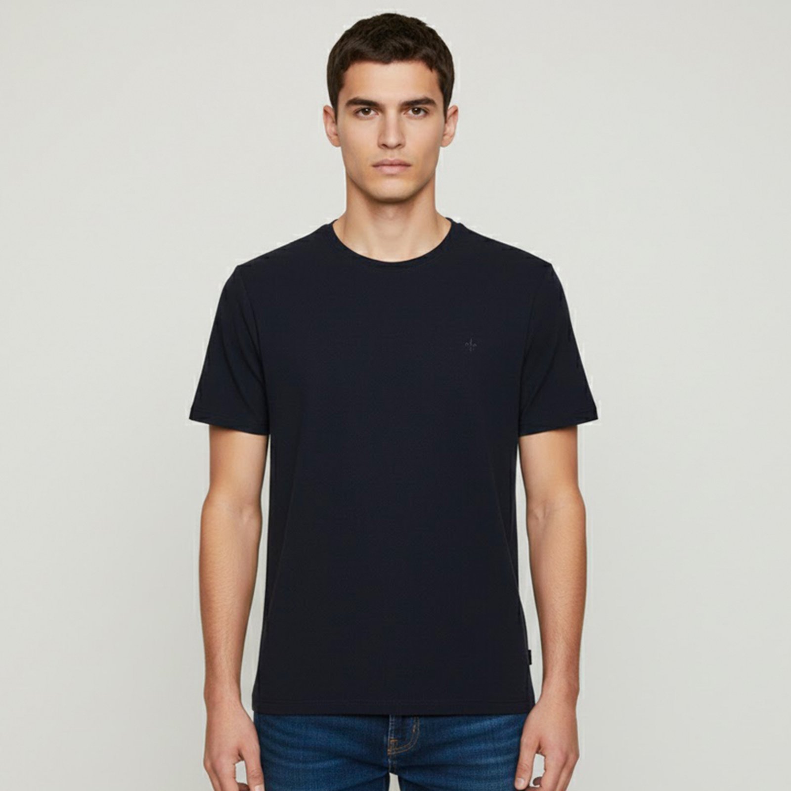 Camiseta Dudalina Malha Geométrica Ve26 Marinho Masculino