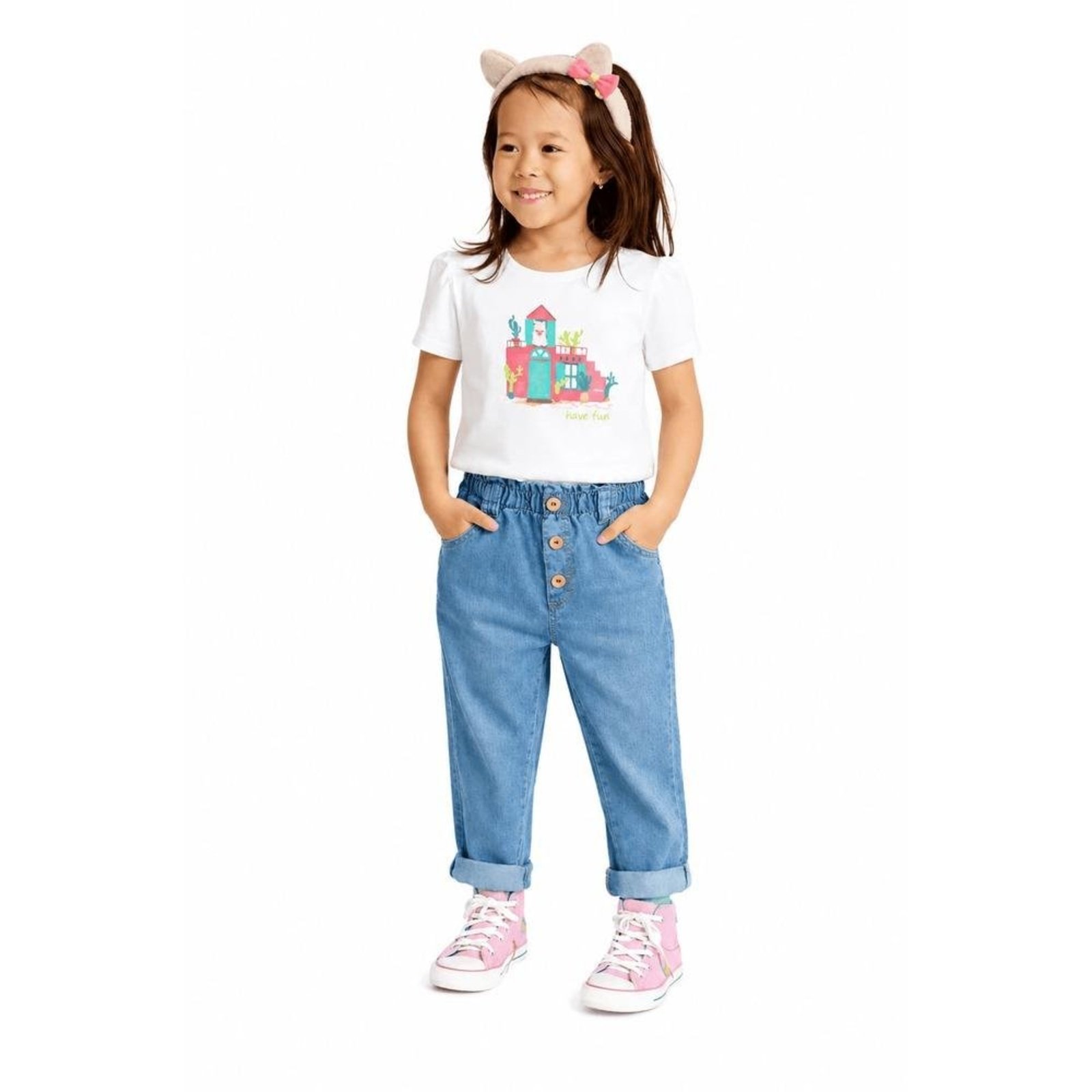 Infantil - Calça Jeans Menina Vila de Alinhavos Alphabeto Azul