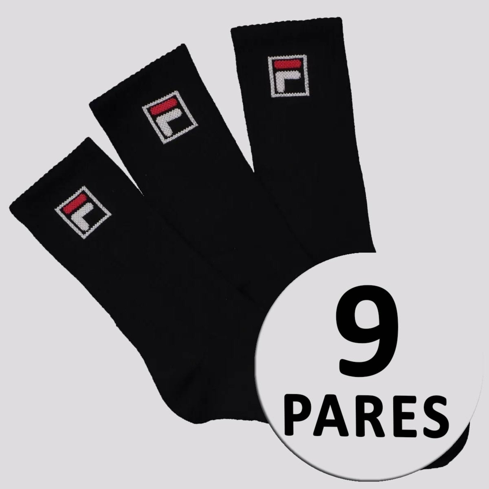 Vista 2 Kit Meia Fila Fbox 9 Pares Cano Alto preto Fila preto