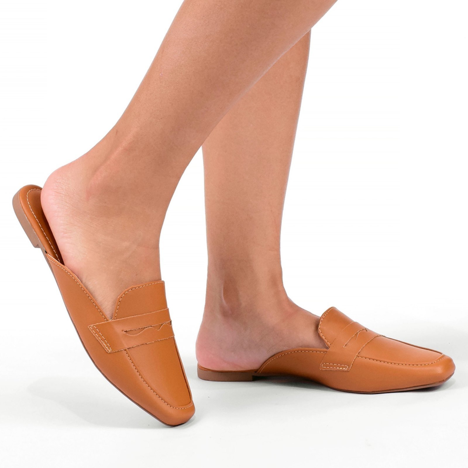 Vista 3 Sapato Mule Feminino CM Calçados Clássico Oxford Bico Quadrado Carvalho Monte Shoes caramelo Monte Shoes caramelo