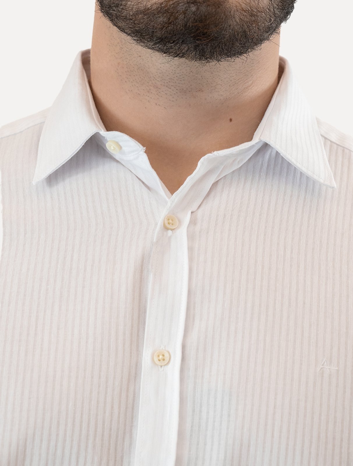 Vista 3 Camisa Aramis Masculina Slim Algodão Textura Listrada Branca branco Aramis branco