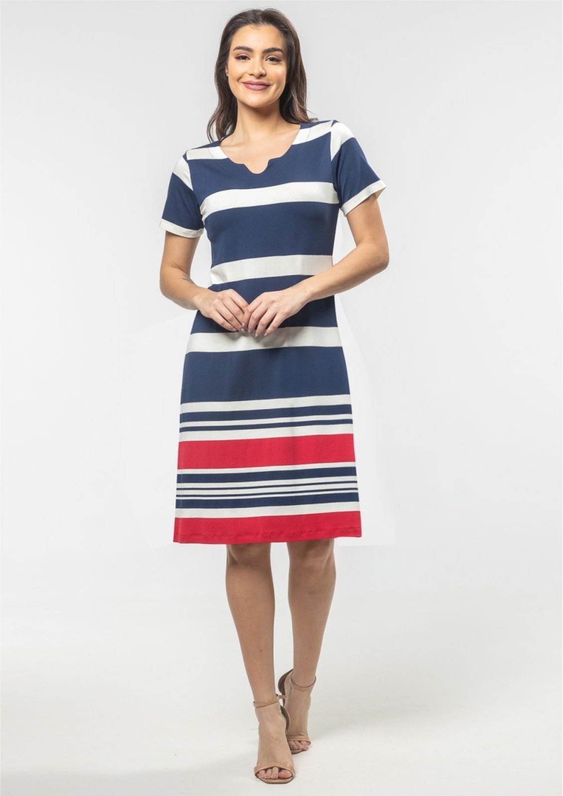 Vestido Pau a Pique Listrado Azul Marinho e Vermelho MARINHO – XL Pau a Pique