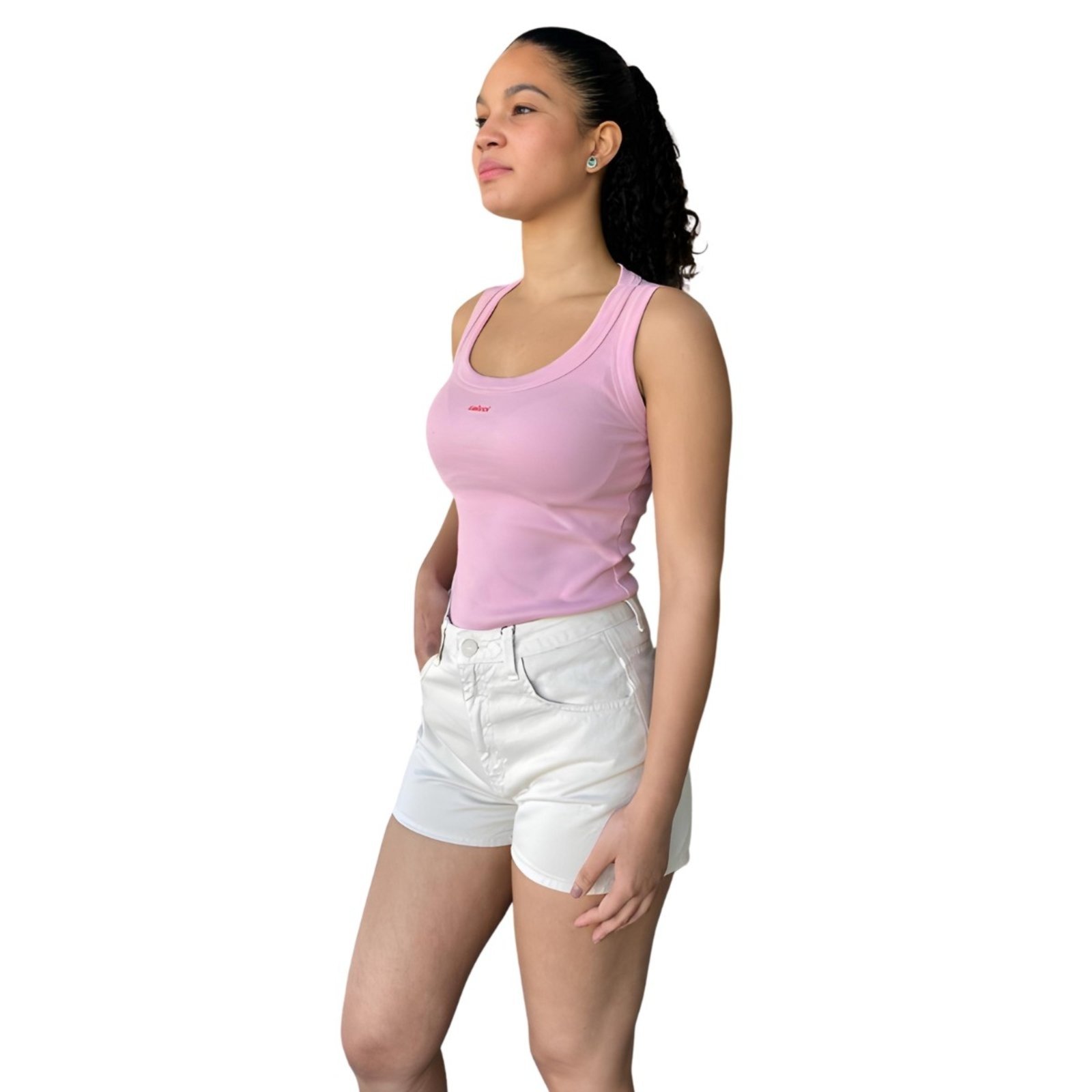 Vista 3 Shorts Feminino Sarja Mom Flor de Lis jeans Flor de Lis jeans