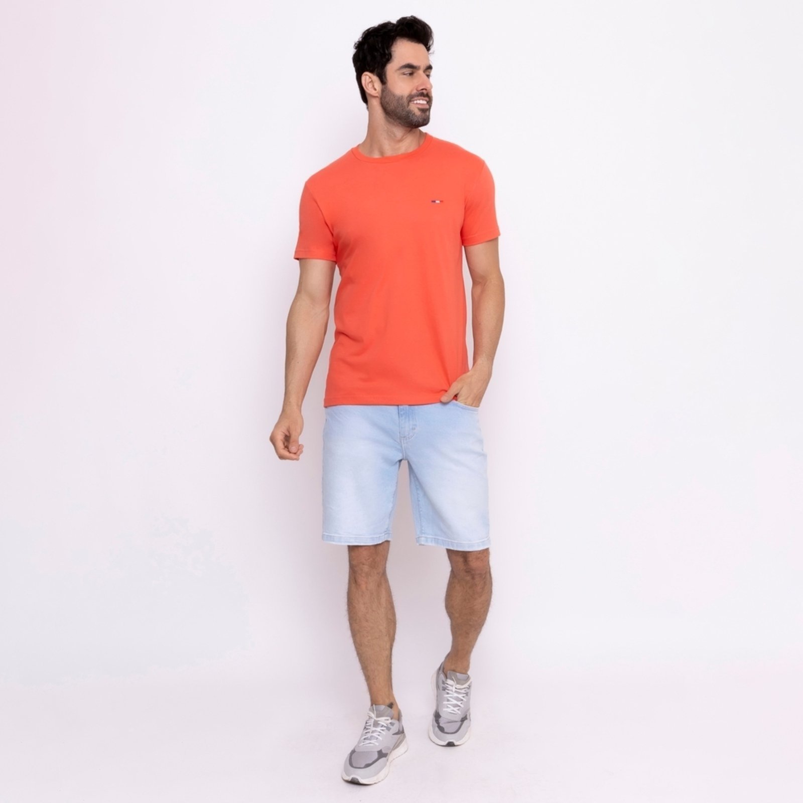 Vista 3 Kit 3 Peças Camisetas Básicas Masculina FMF em Algodão Premium no Estilo Tommy Bordado França Branca Laranja rosa FMF rosa