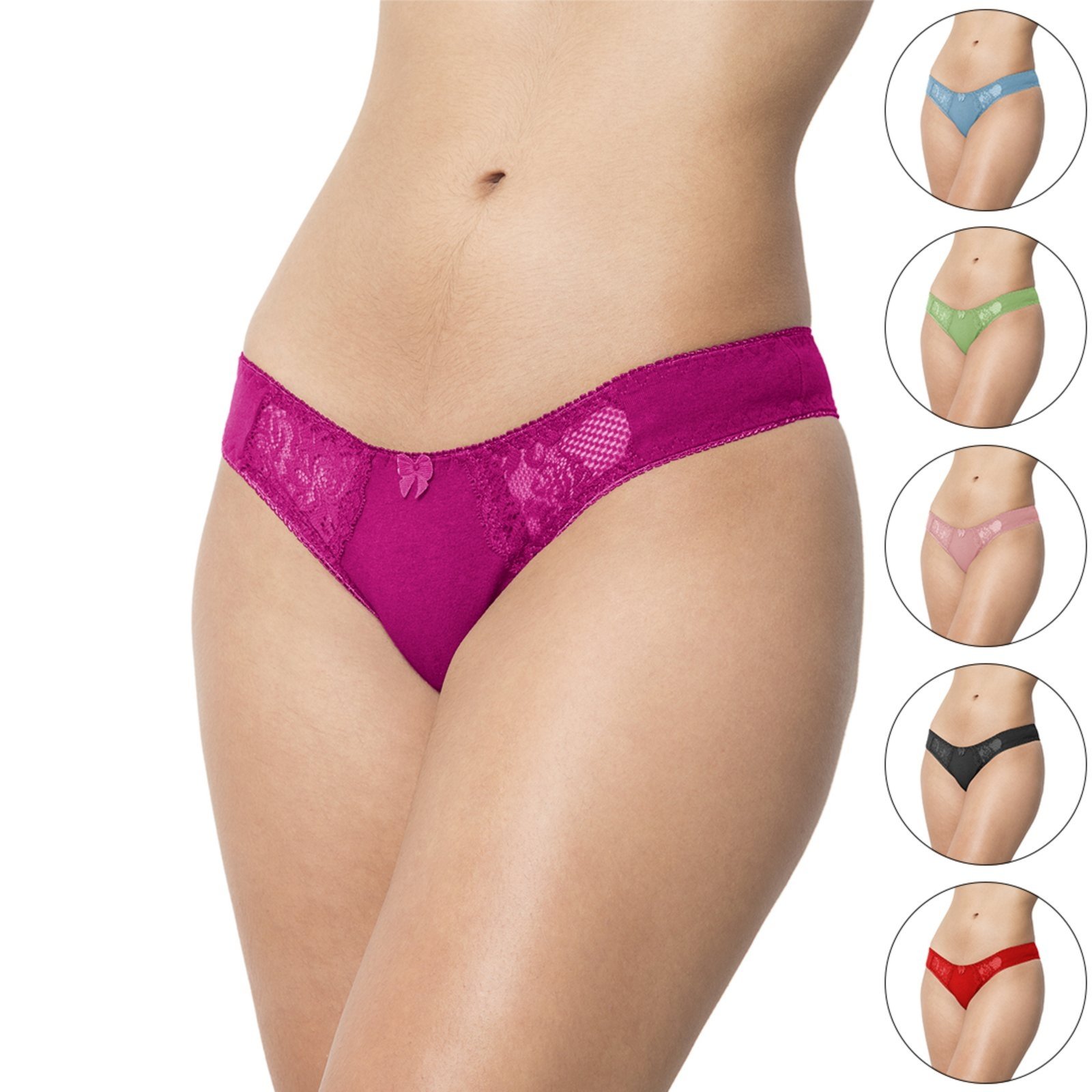 Kit 5 Tangas de Cotton Gabi Lingerie Calcinha Algodão Moda Íntima com Detalhes Rendados Multicolorido