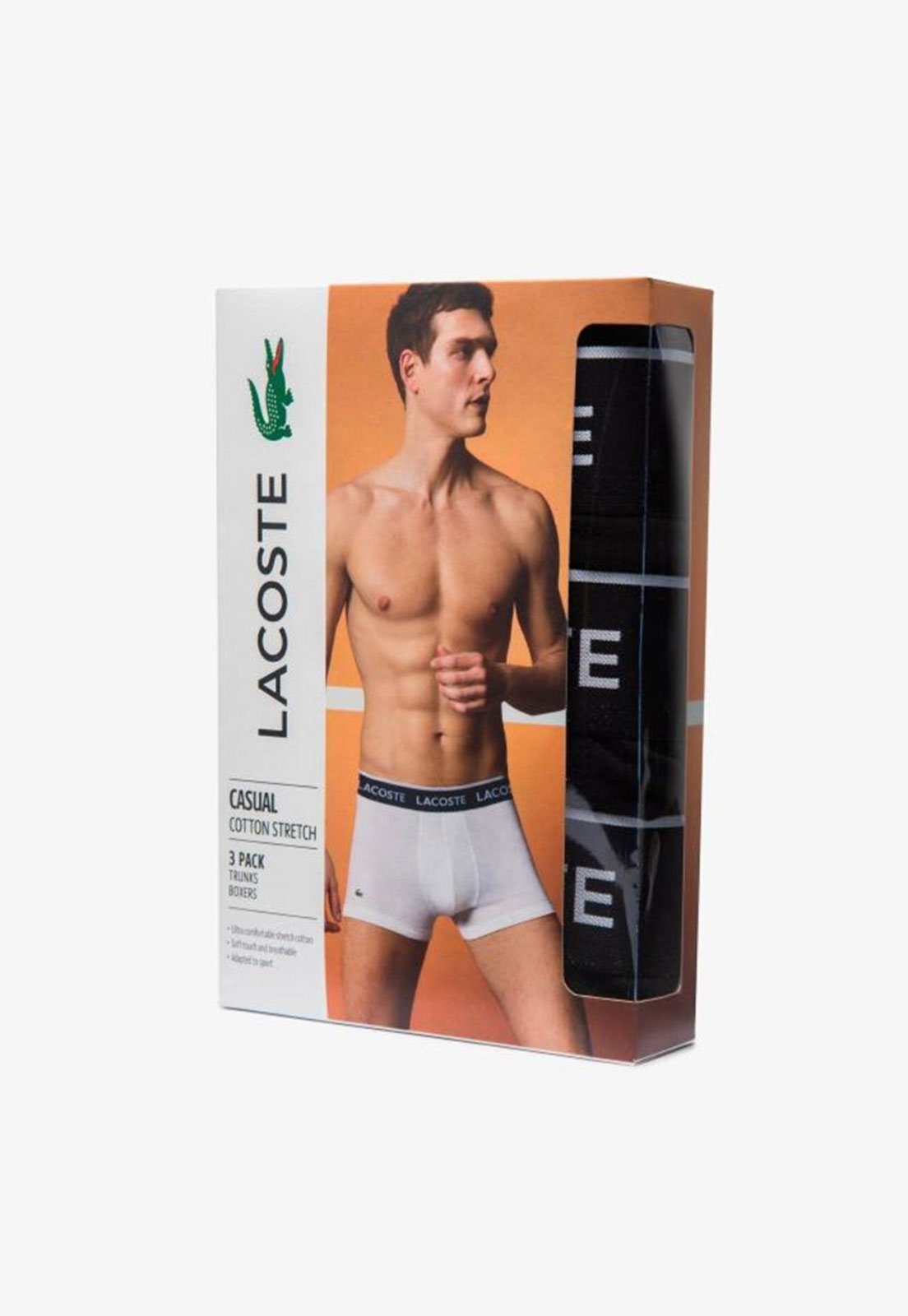 Vista 3 Pack de três boxers masculinas em algodão com stretch e cós assinado Lacoste branco Lacoste branco