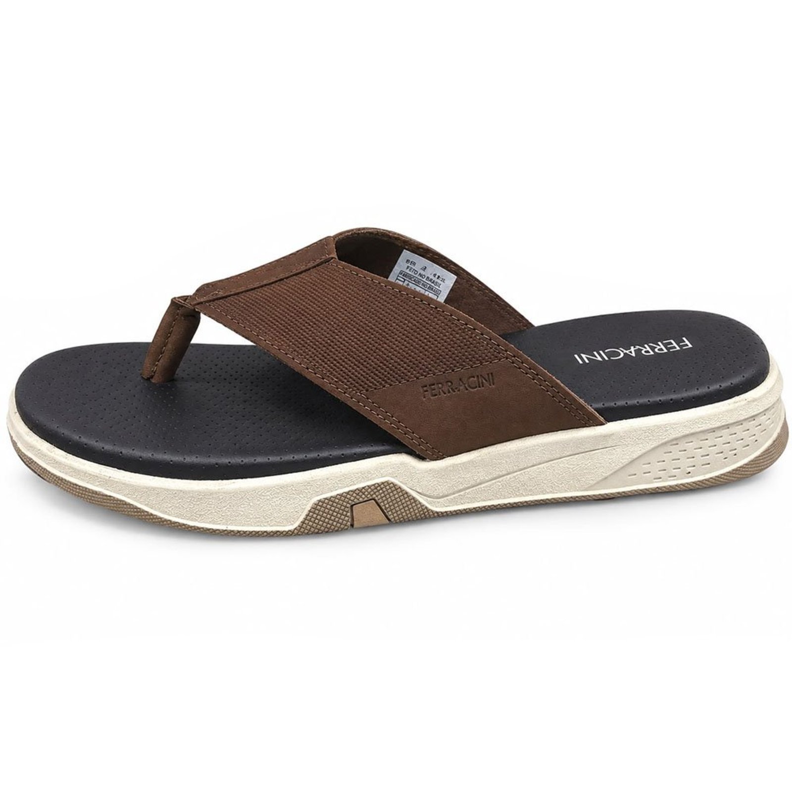 Chinelo Ferracini Masculina Couro Solado Borracha (1890) Café