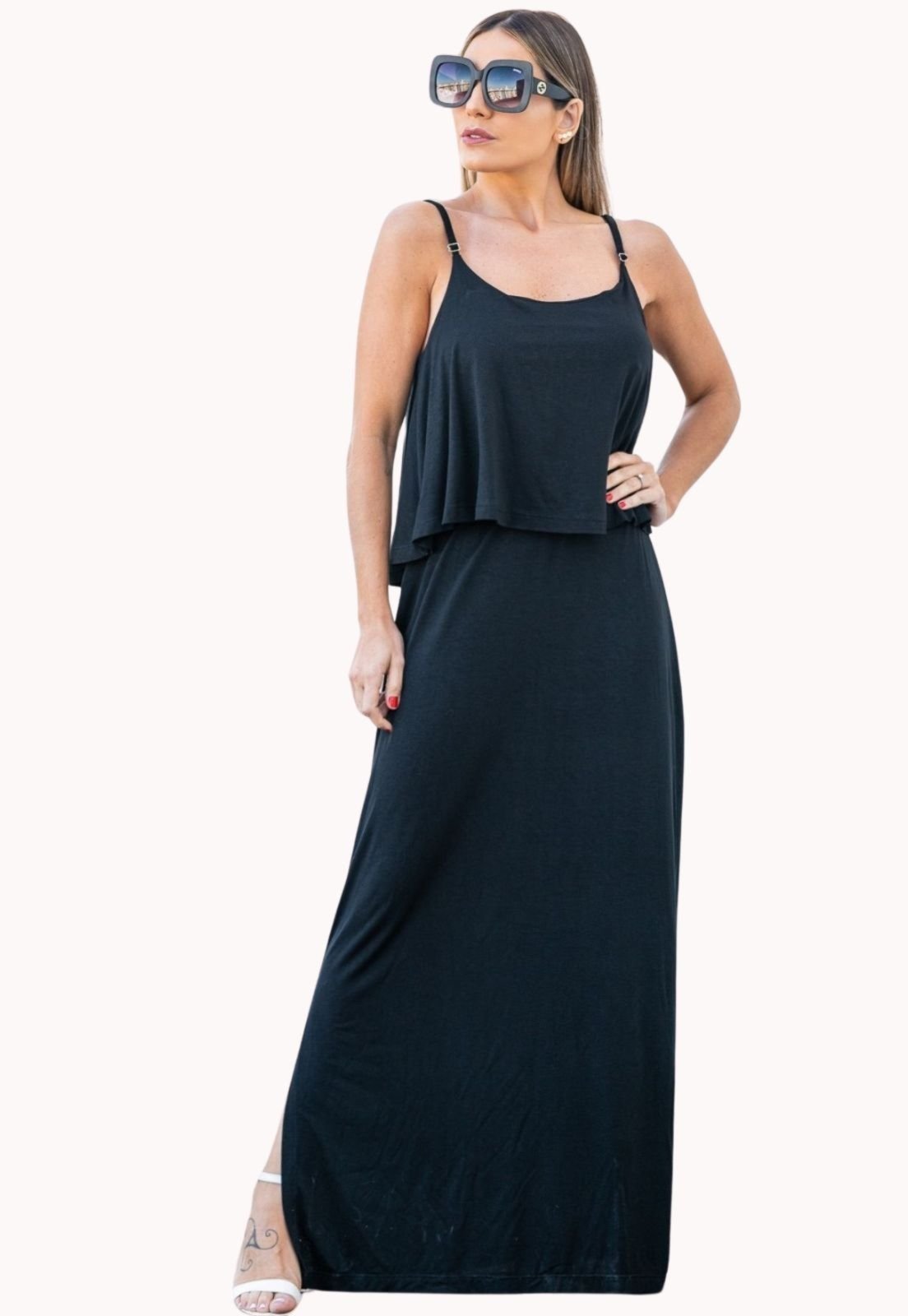Vestido Longo Bandana Fendas Juquitiba Brasil Preto