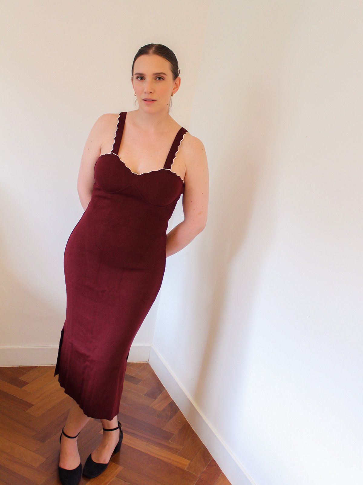 Vestido tricot French Stripes Betina Vinho Merlot
