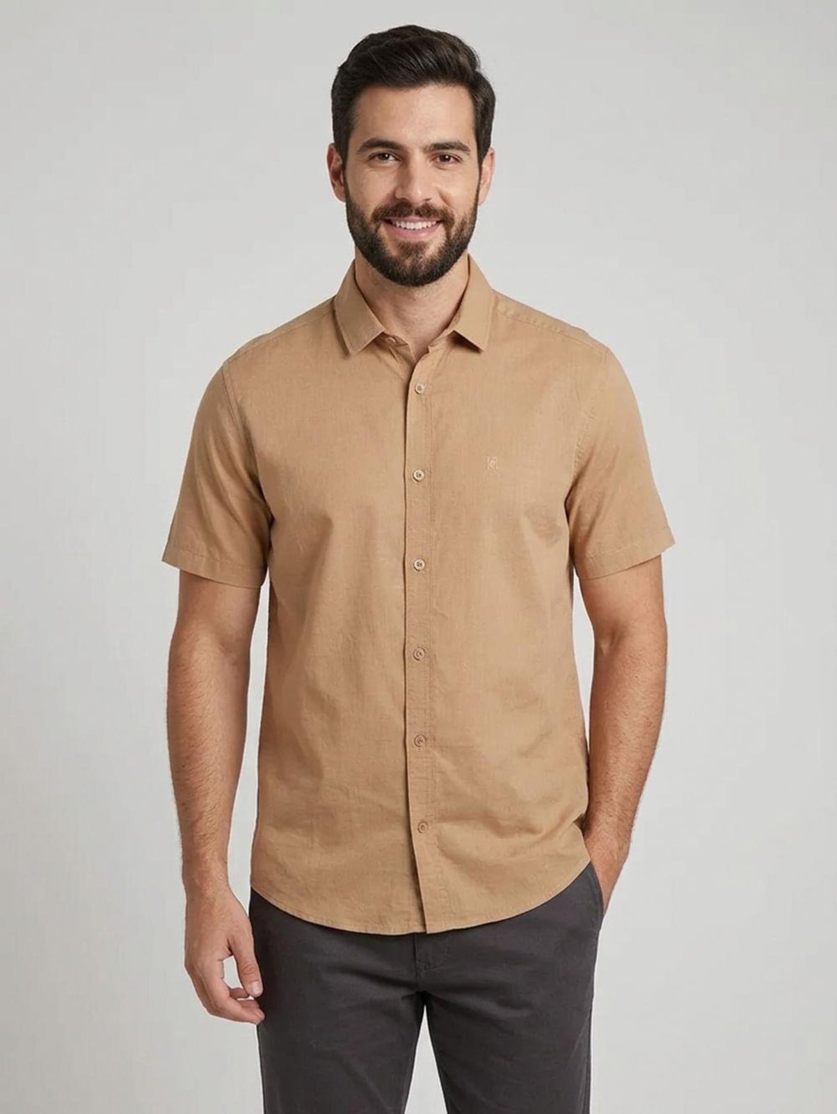 Camisa Manga Curta Elétron Masculina BEGE