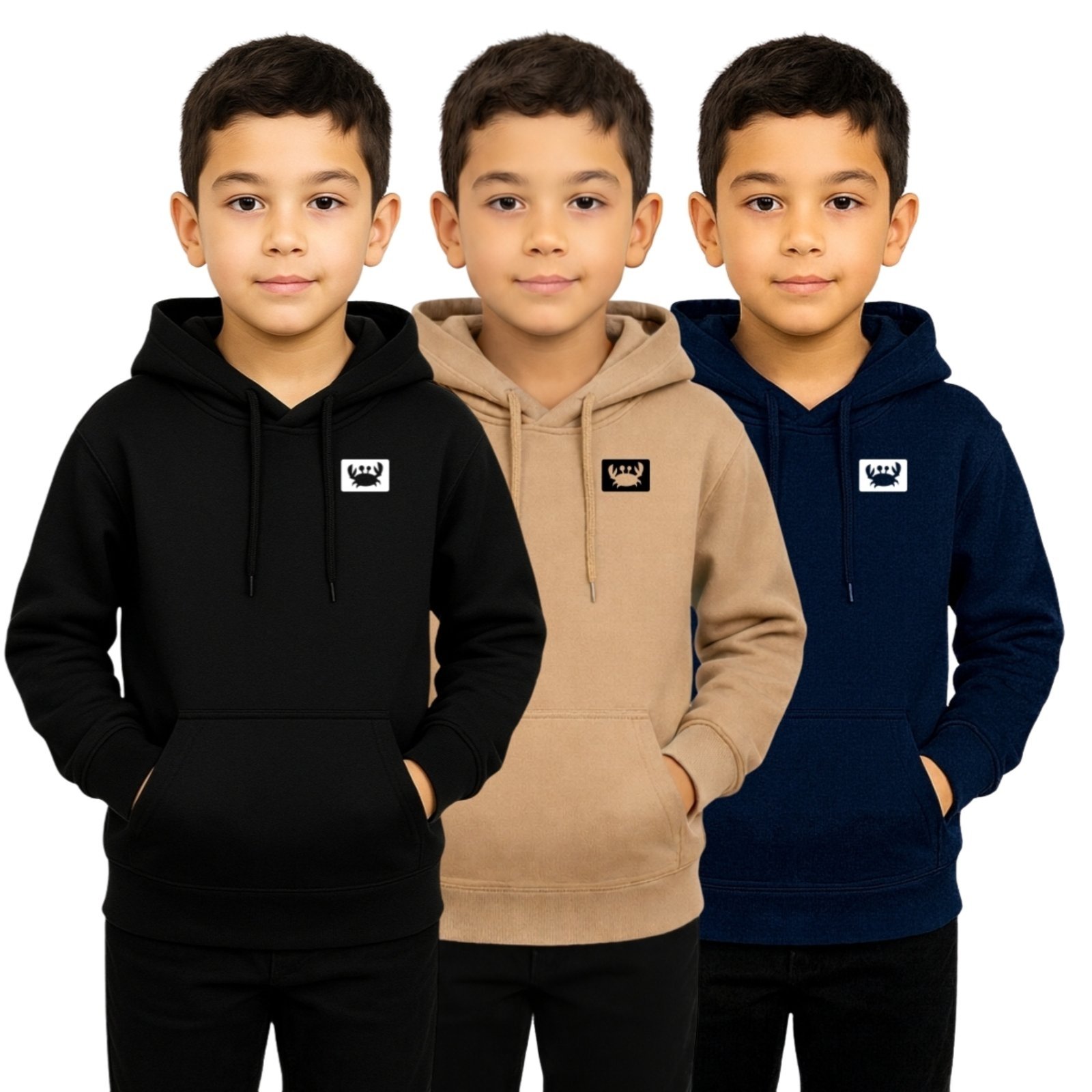 Infantil - Kit 3 Blusas de Moletom Liso Relaxado Canguru Com Capuz Macio Quente