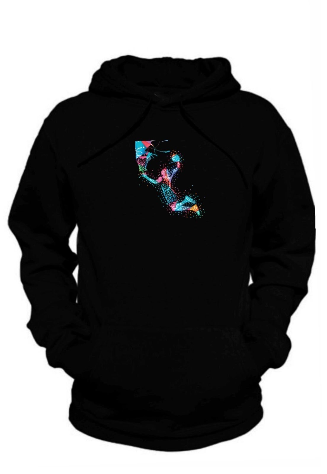 Blusa de Frio Preta Fechada Relaxado Moletom Algodão Bolsos Capuz Animação