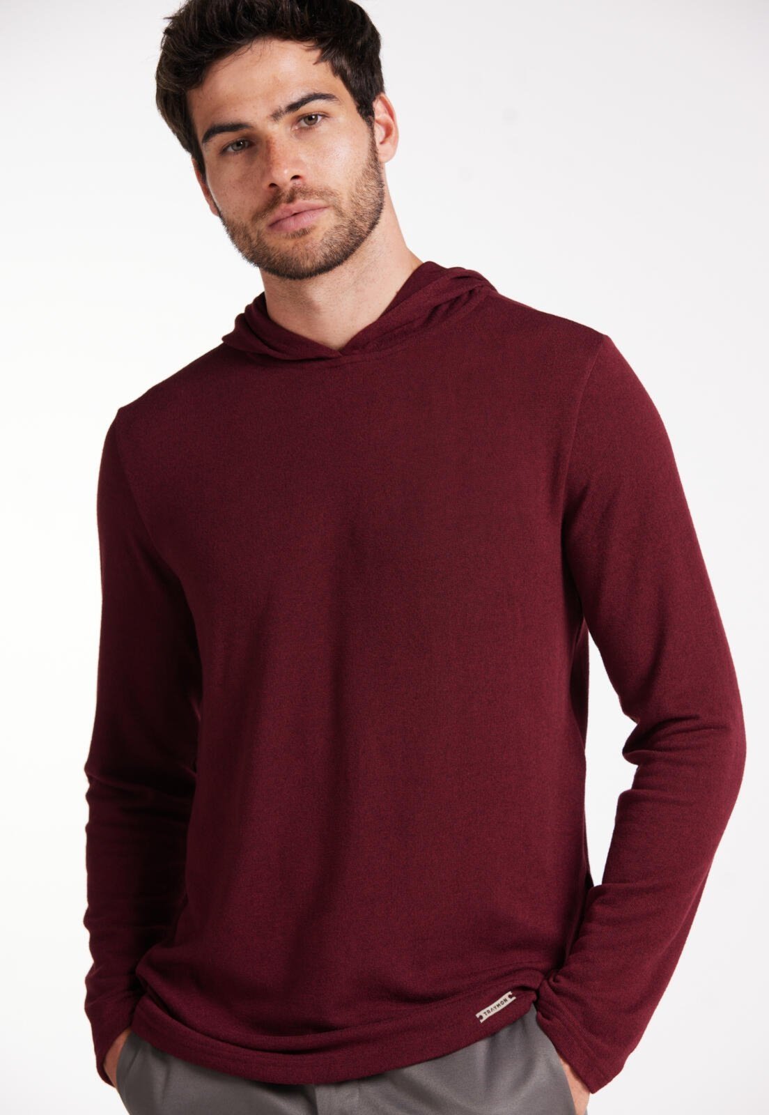 Blusa Com Capuz Malha Tricot Traymon Vermelho Sauvignon