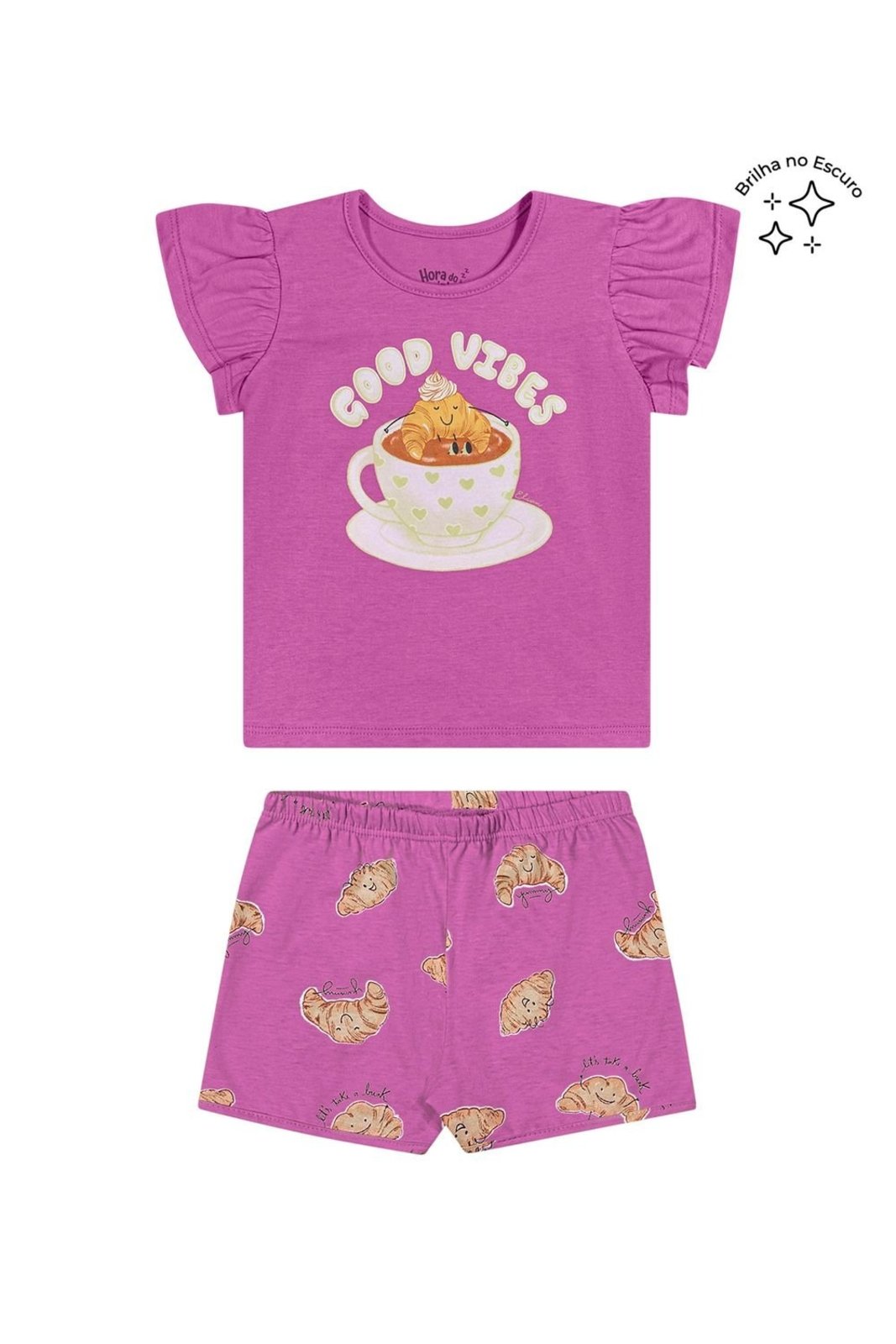 Pijama Curto Menina Croissants Elian Rosa
