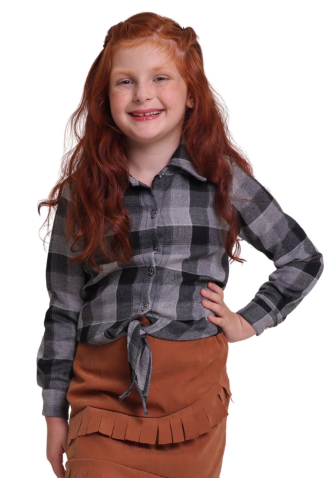 Vista 2 Infantil - Camisa Xadrez Junina Menina Muvilê 8 ao 10 preto Infanti preto