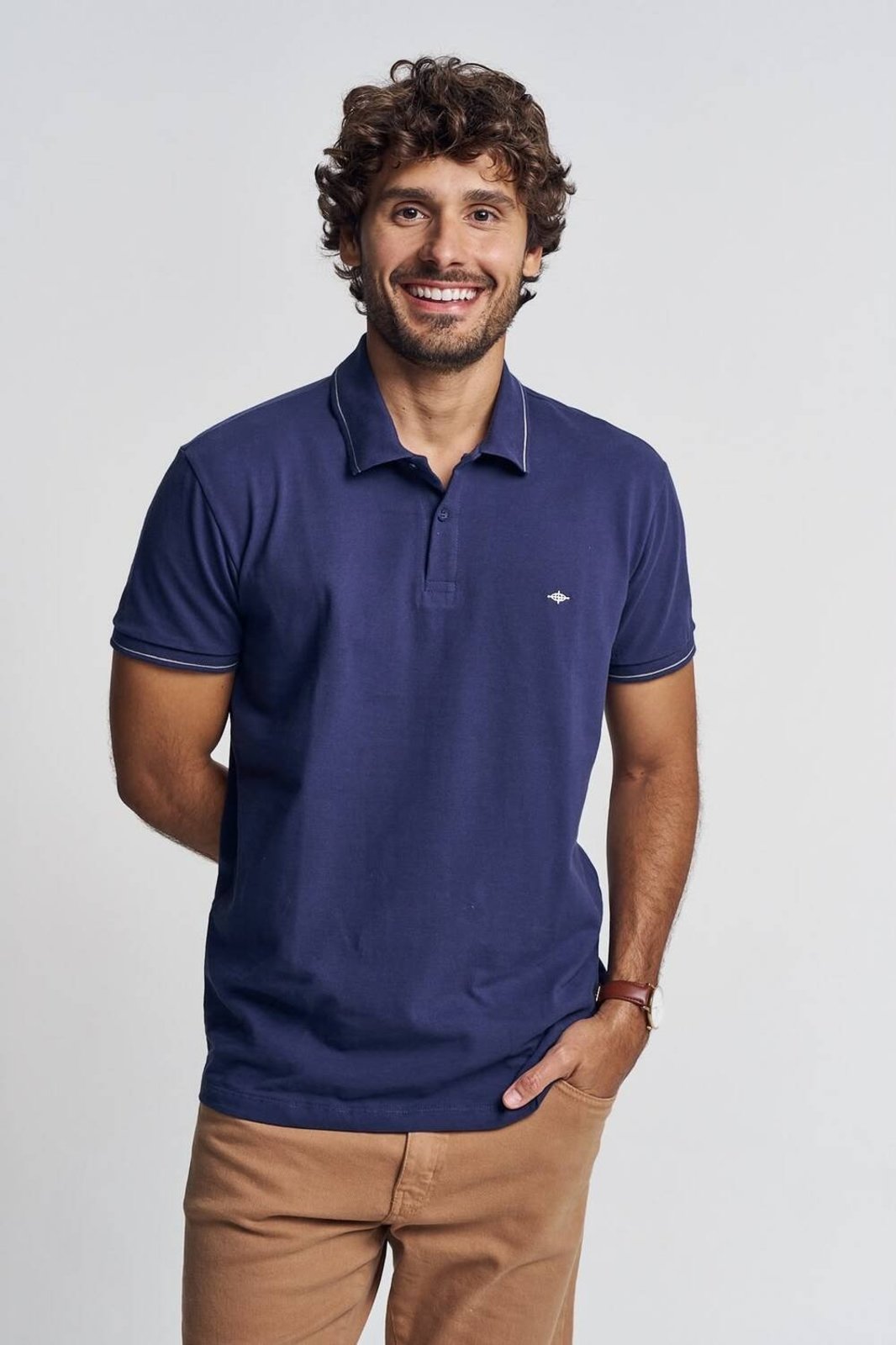 Polo Masculina com Detalhes Contrastantes - New Triton Azul Darkness